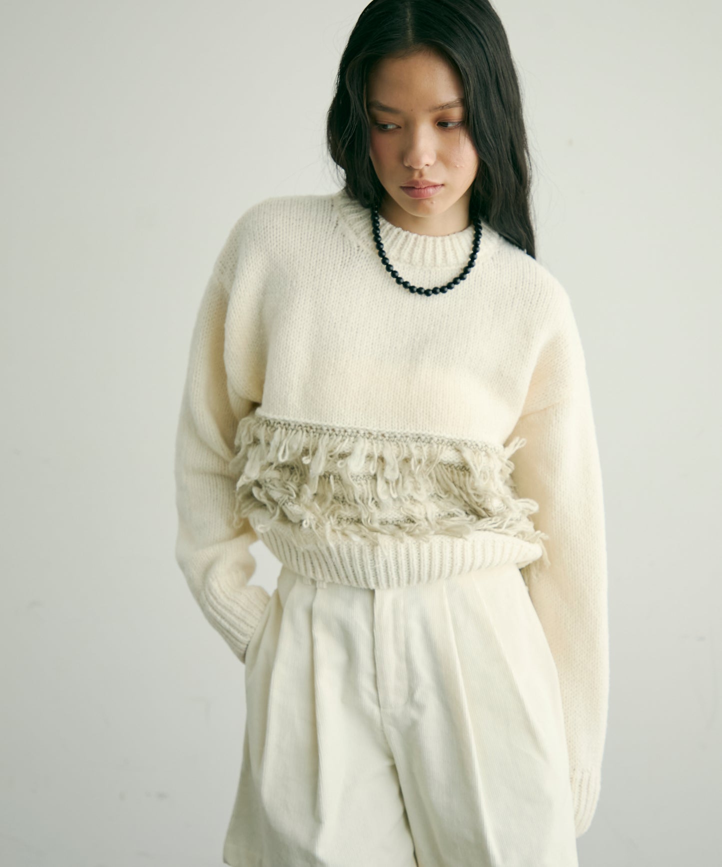 ループ編み編地切り替えプルオーバー