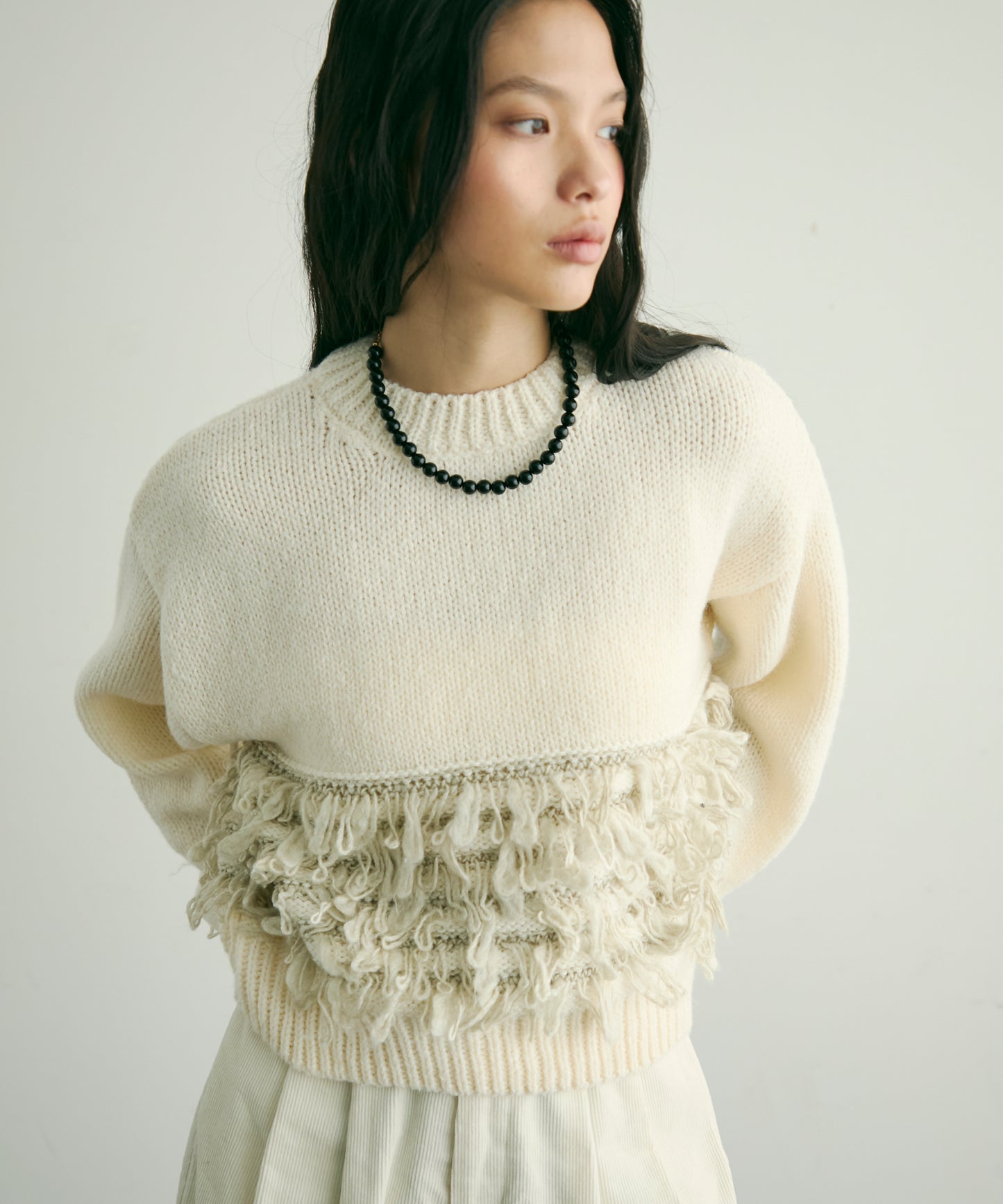 ループ編み編地切り替えプルオーバー