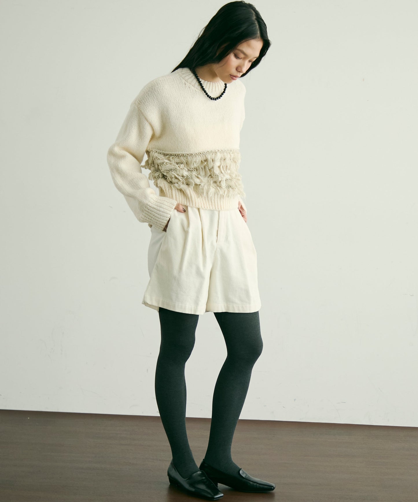 ループ編み編地切り替えプルオーバー