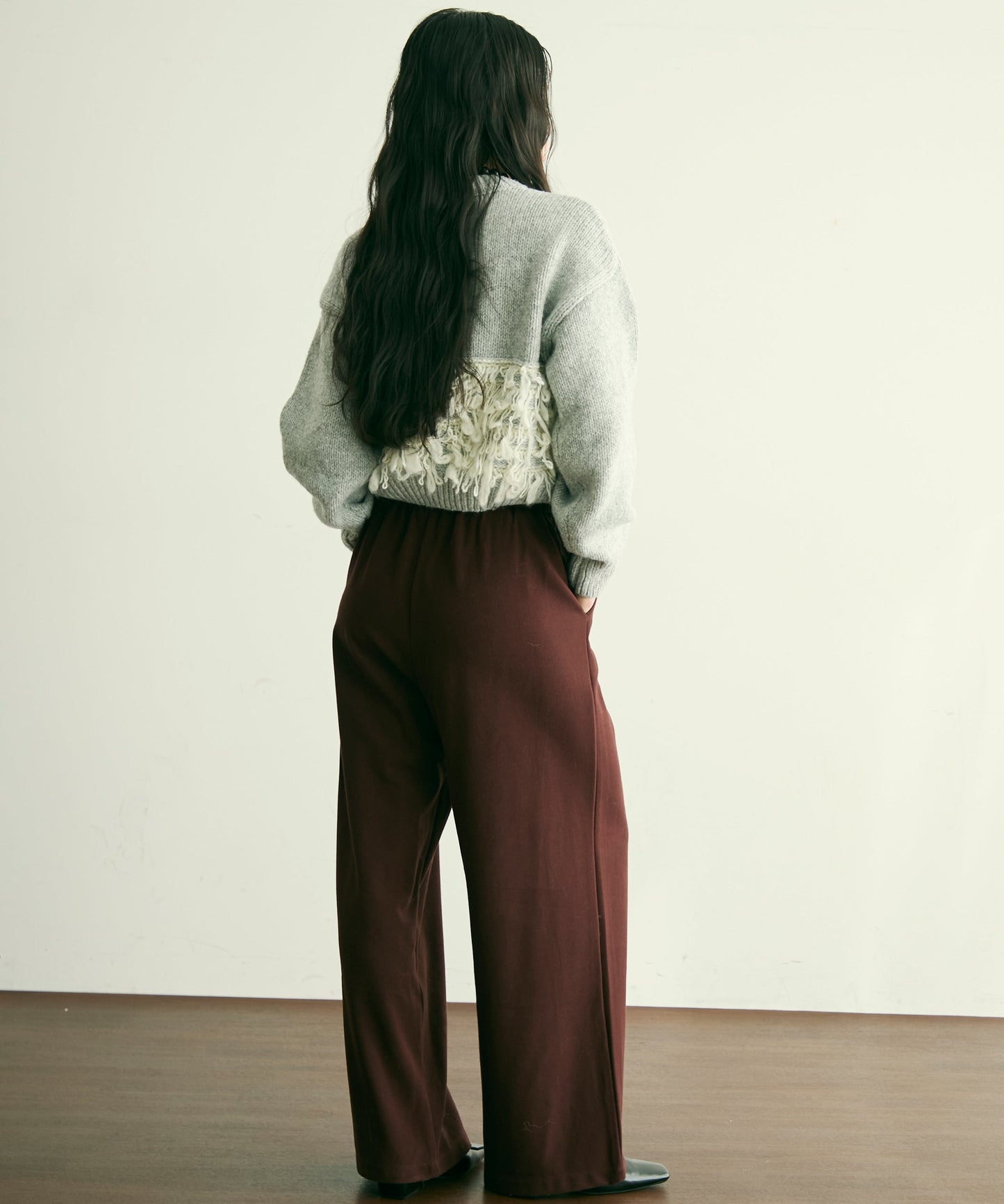 ループ編み編地切り替えプルオーバー