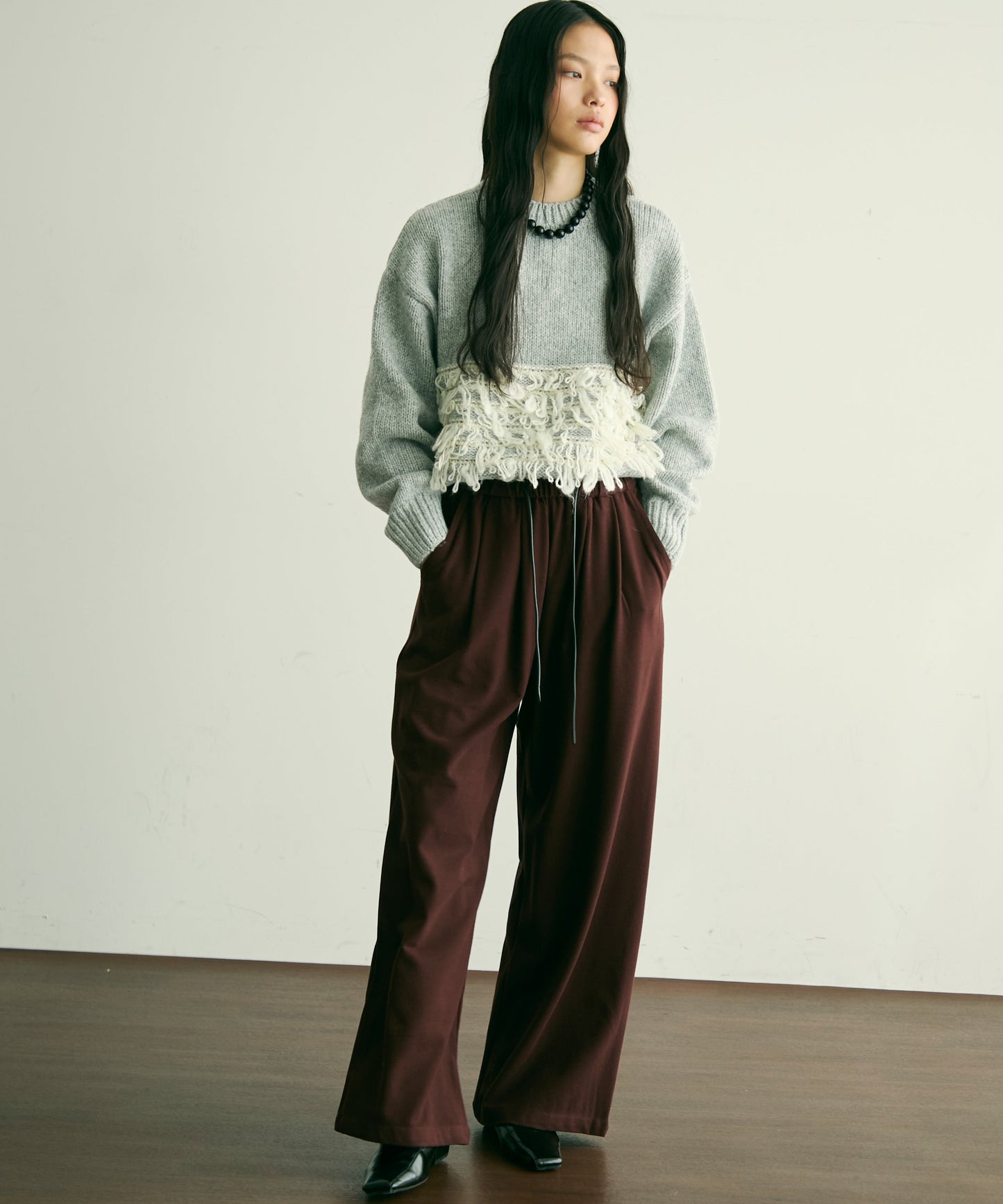 ループ編み編地切り替えプルオーバー