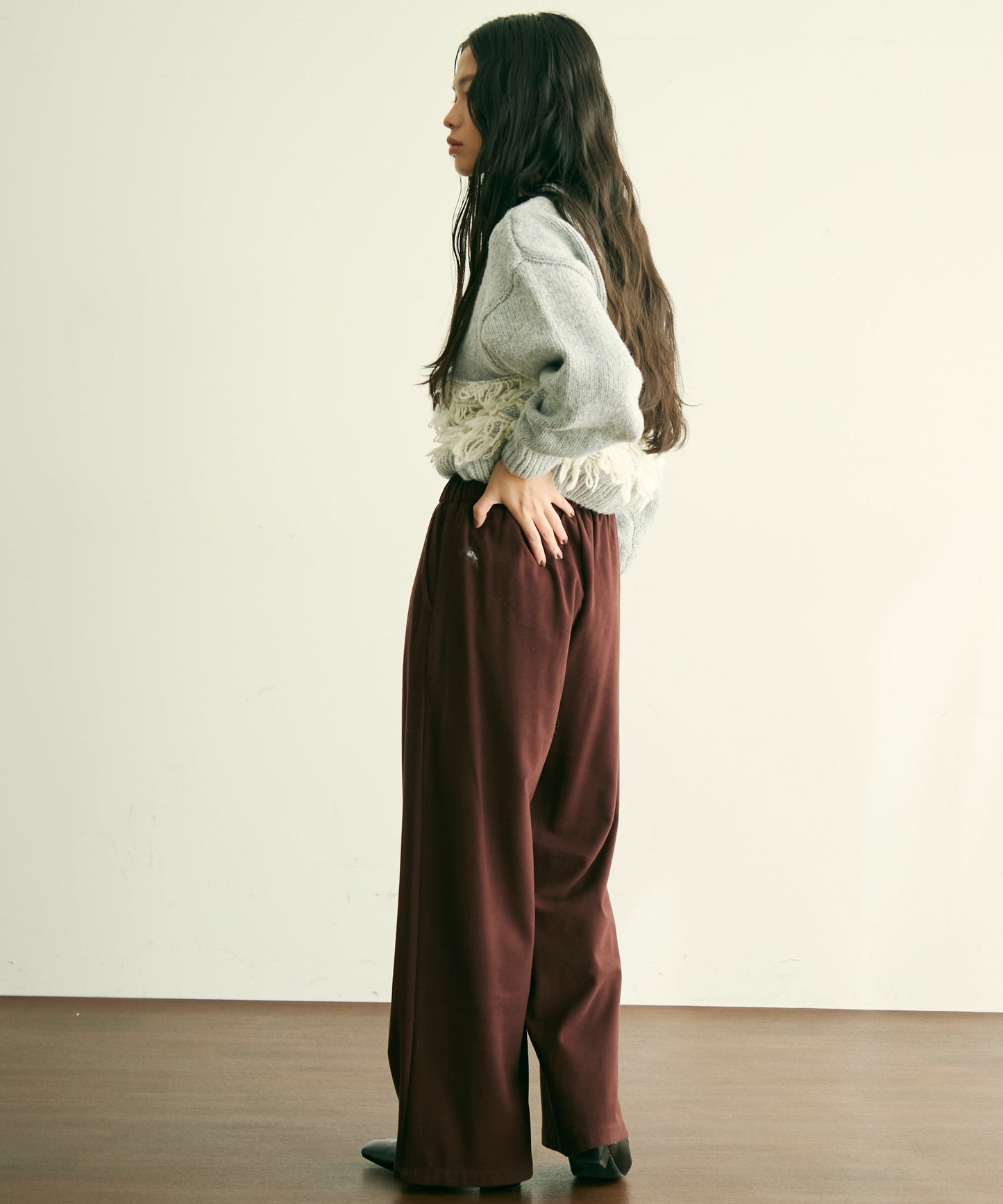 ループ編み編地切り替えプルオーバー