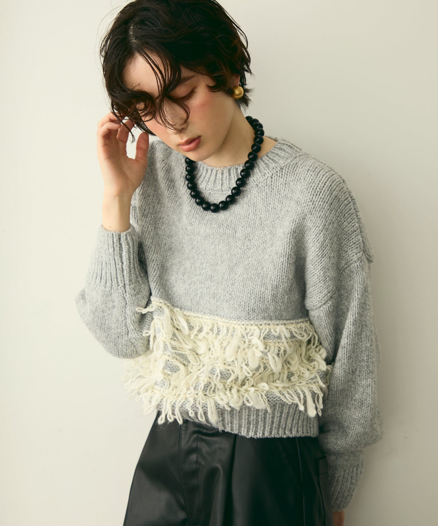 ループ編み編地切り替えプルオーバー