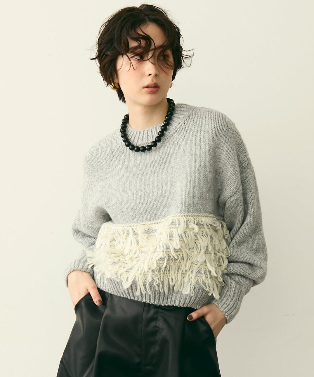 ループ編み編地切り替えプルオーバー