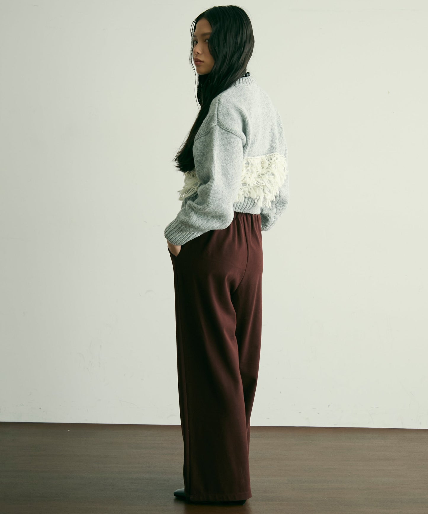 ループ編み編地切り替えプルオーバー