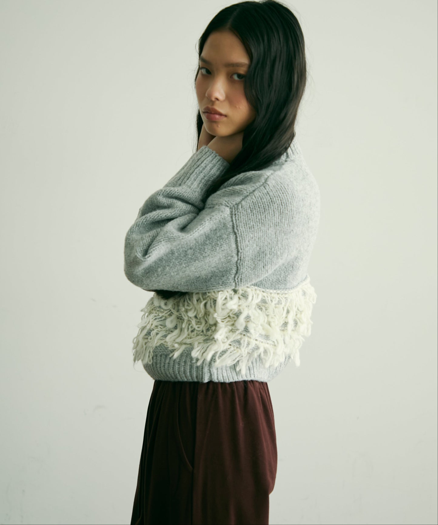 ループ編み編地切り替えプルオーバー