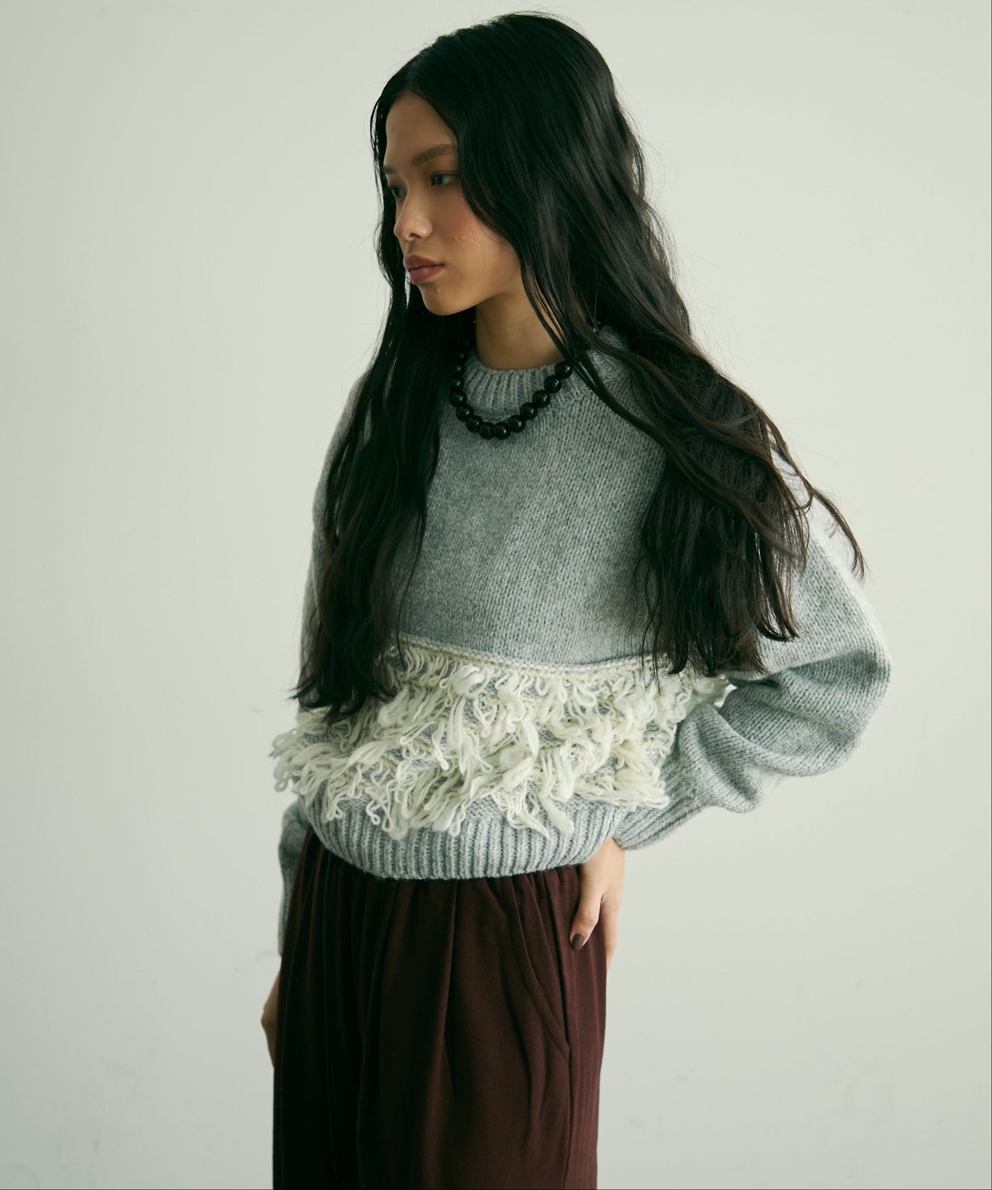 ループ編み編地切り替えプルオーバー