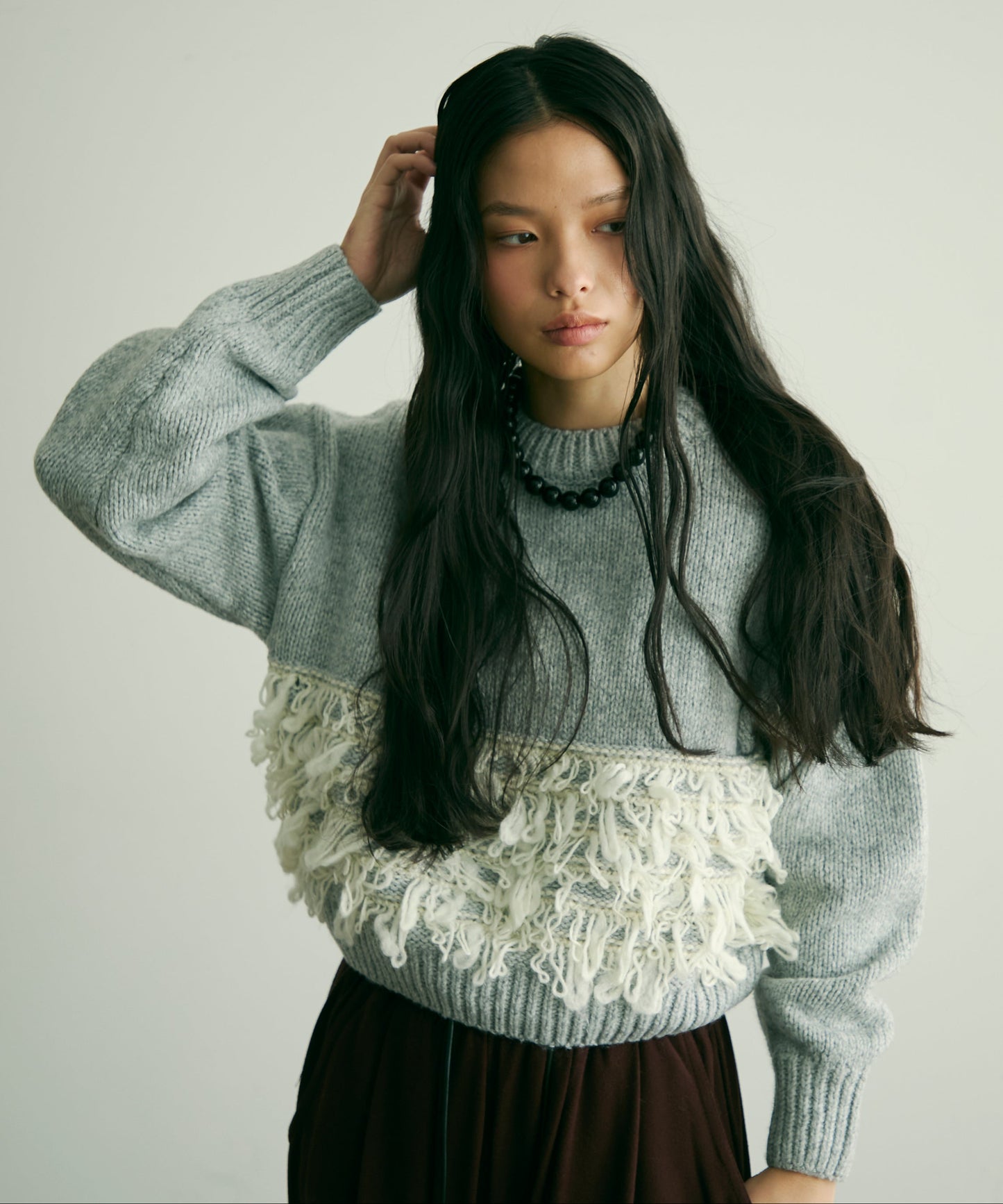 ループ編み編地切り替えプルオーバー