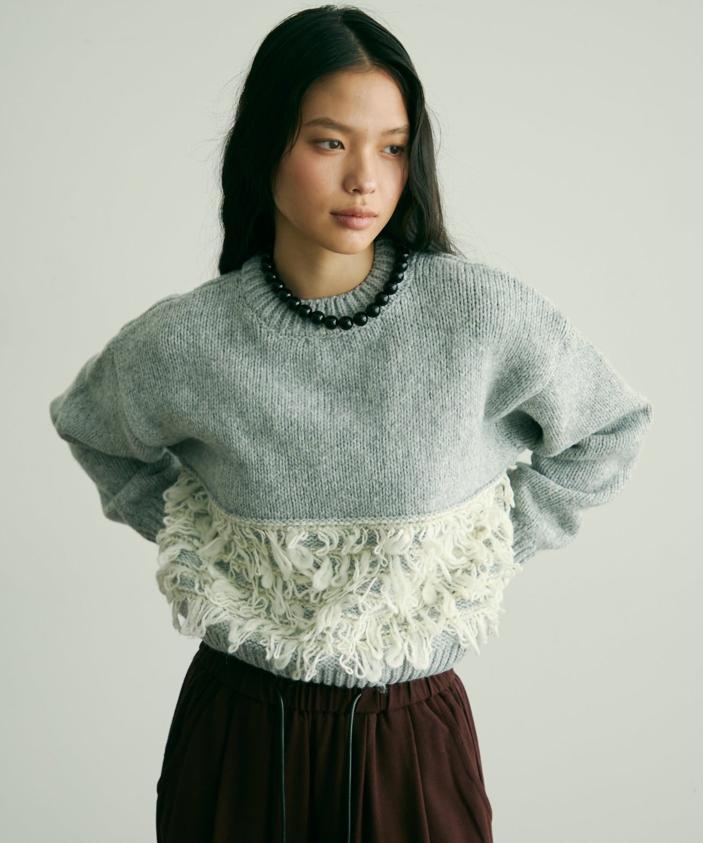 ループ編み編地切り替えプルオーバー