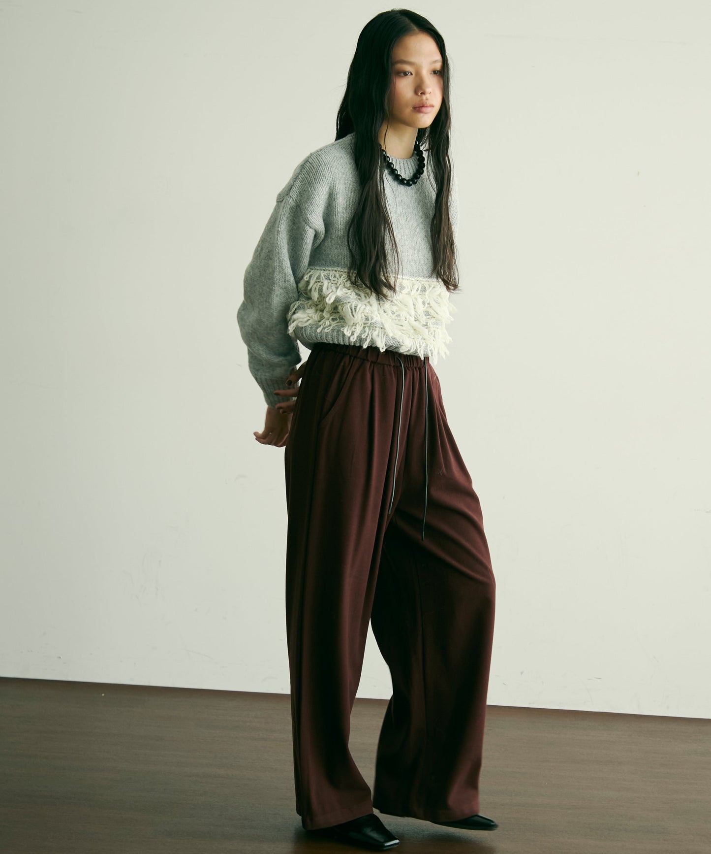 ループ編み編地切り替えプルオーバー