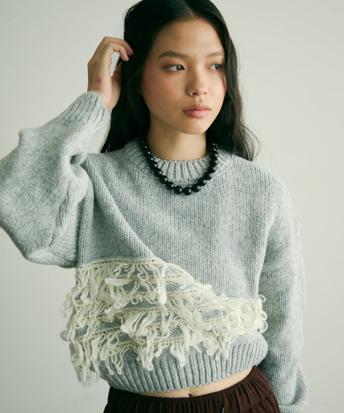 ループ編み編地切り替えプルオーバー