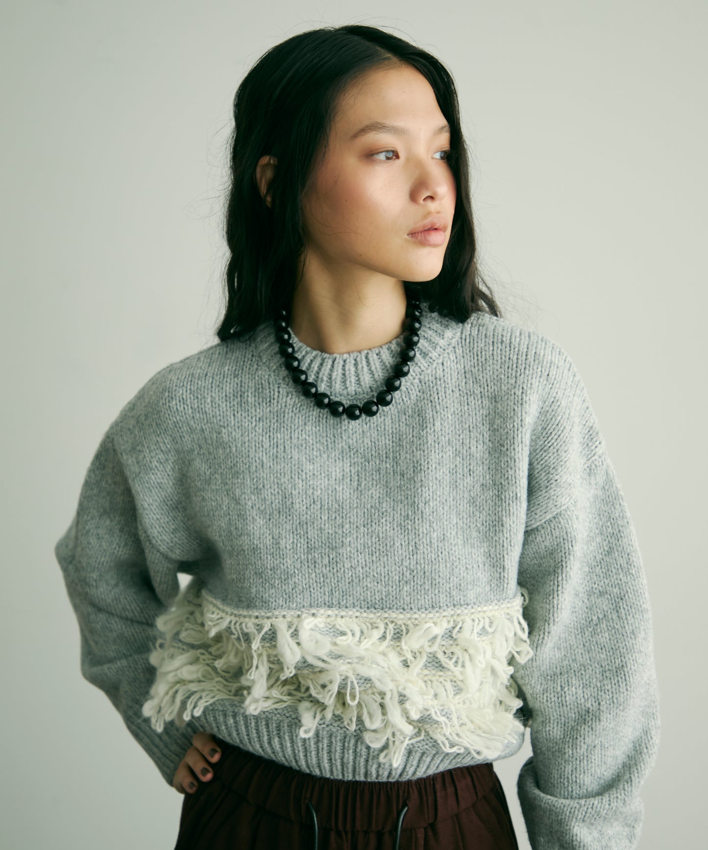 ループ編み編地切り替えプルオーバー