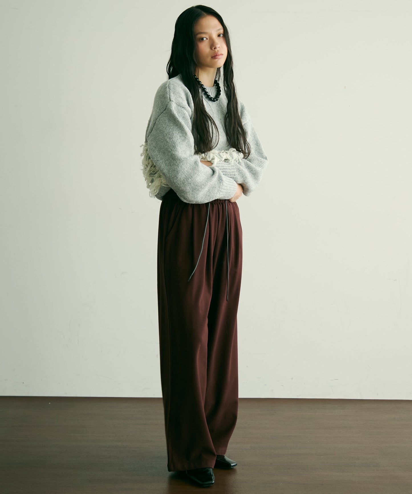 ループ編み編地切り替えプルオーバー