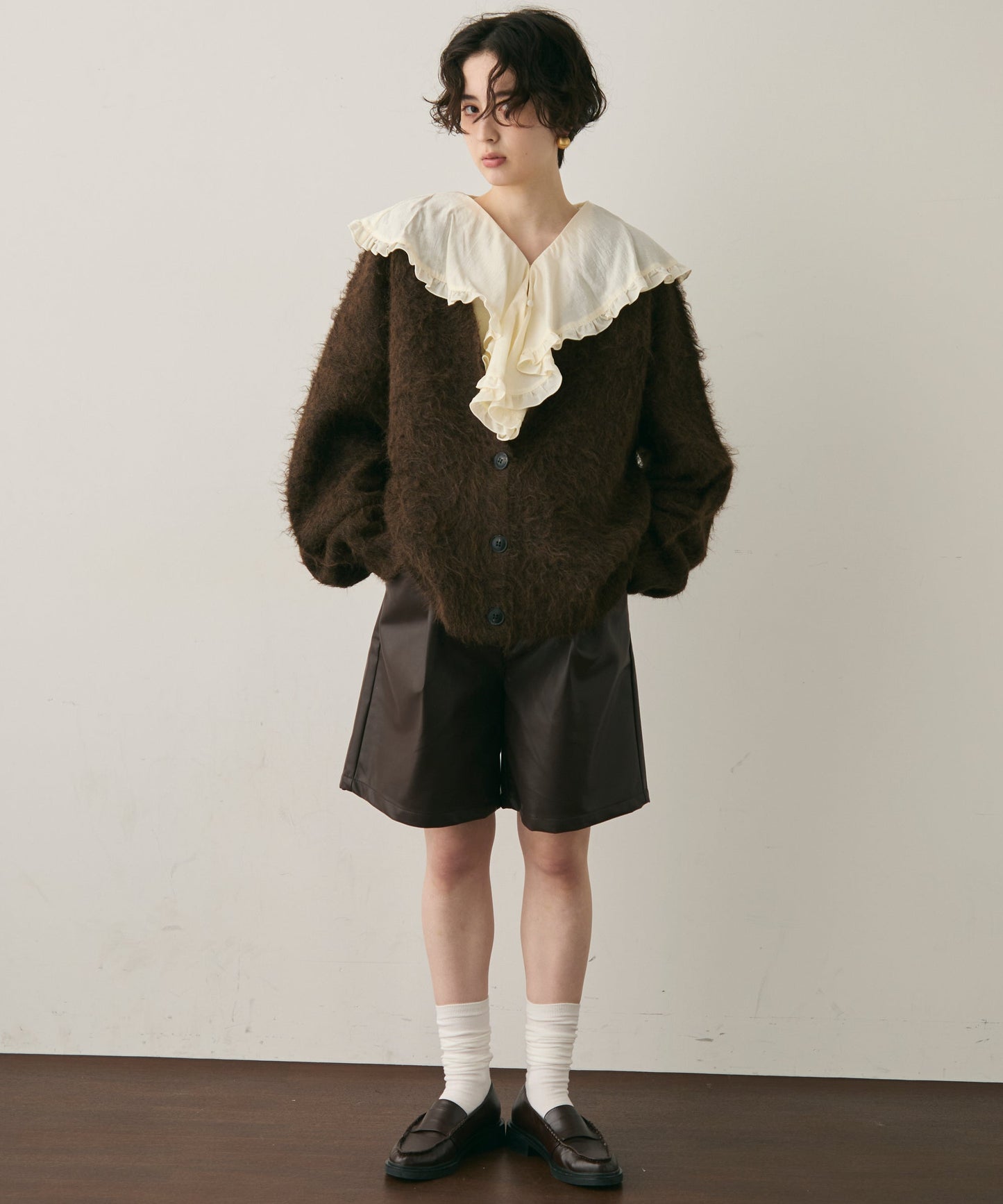 ウール混イエティシャギーVネックカーディガン