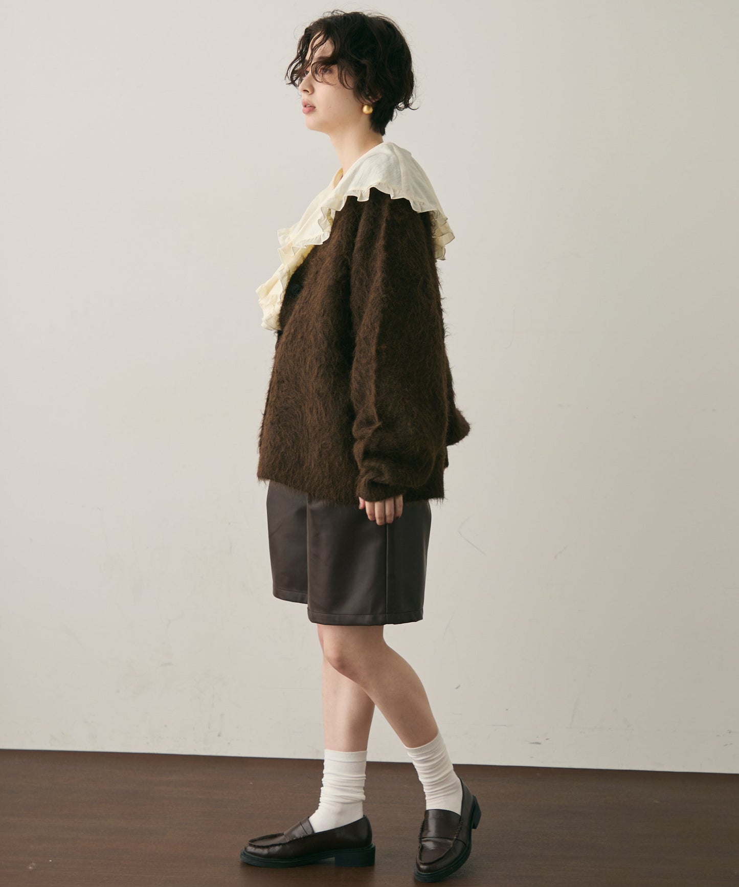 ウール混イエティシャギーVネックカーディガン