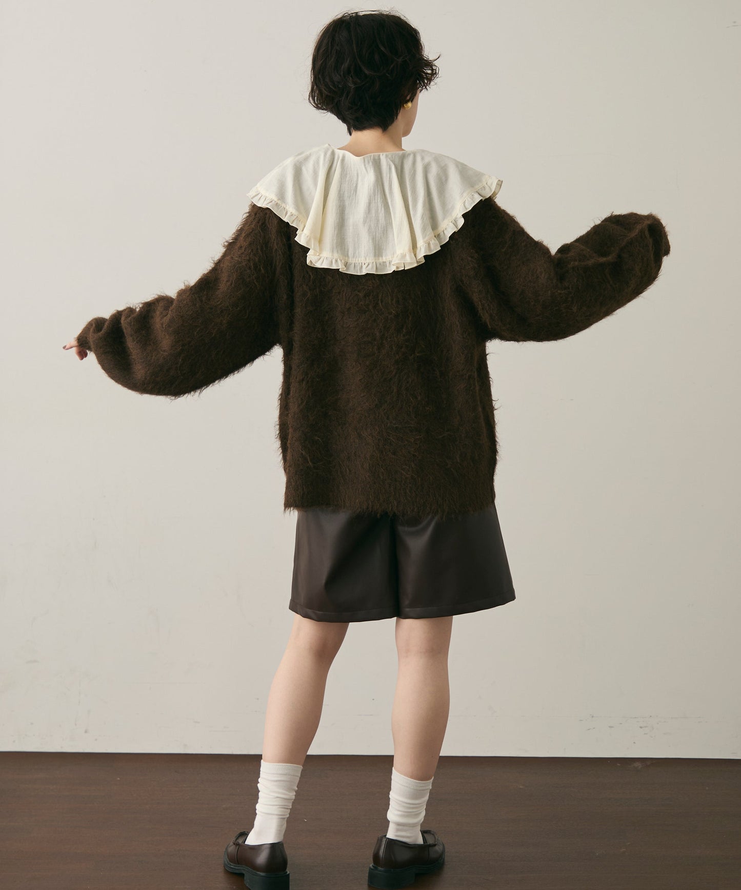 ウール混イエティシャギーVネックカーディガン