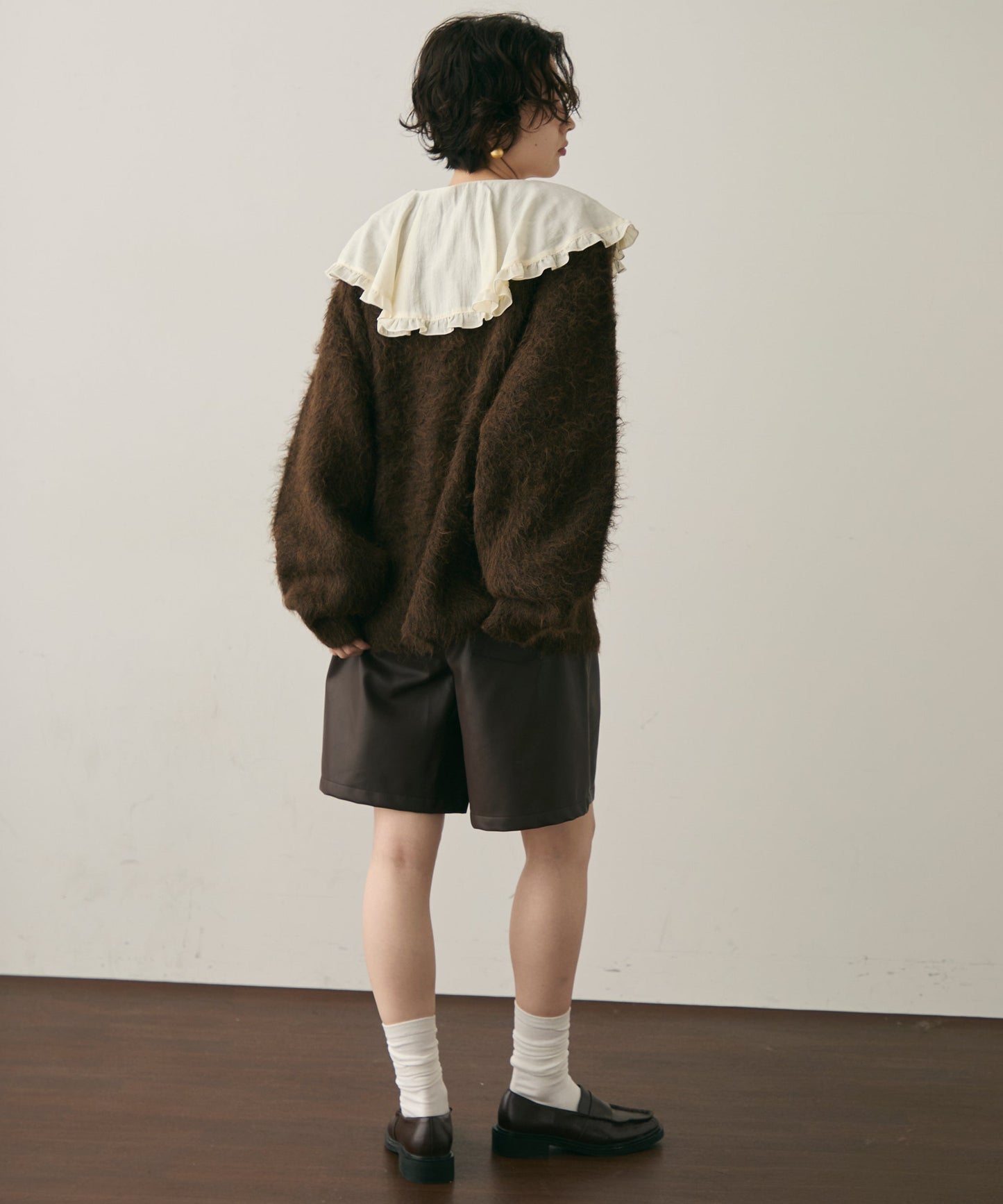 ウール混イエティシャギーVネックカーディガン