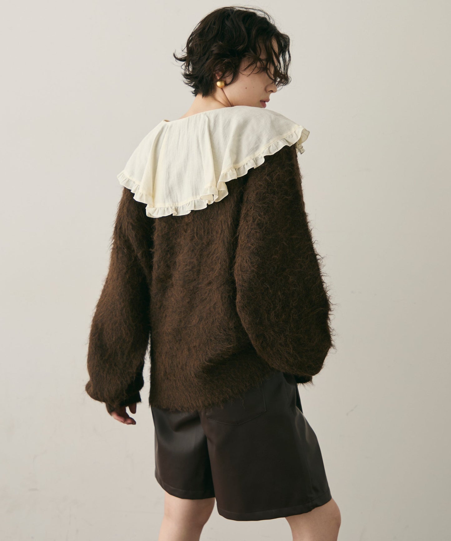 ウール混イエティシャギーVネックカーディガン