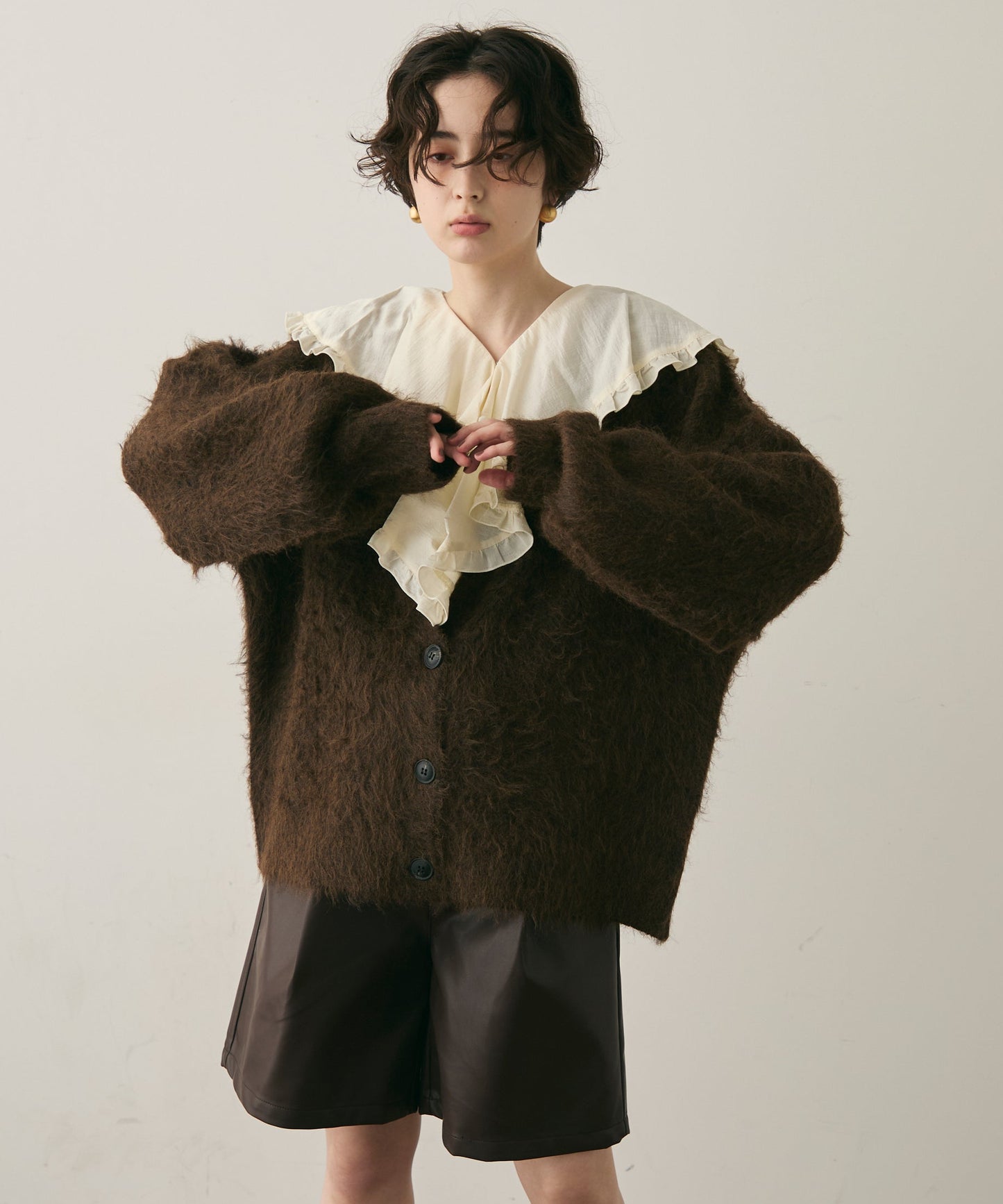 ウール混イエティシャギーVネックカーディガン