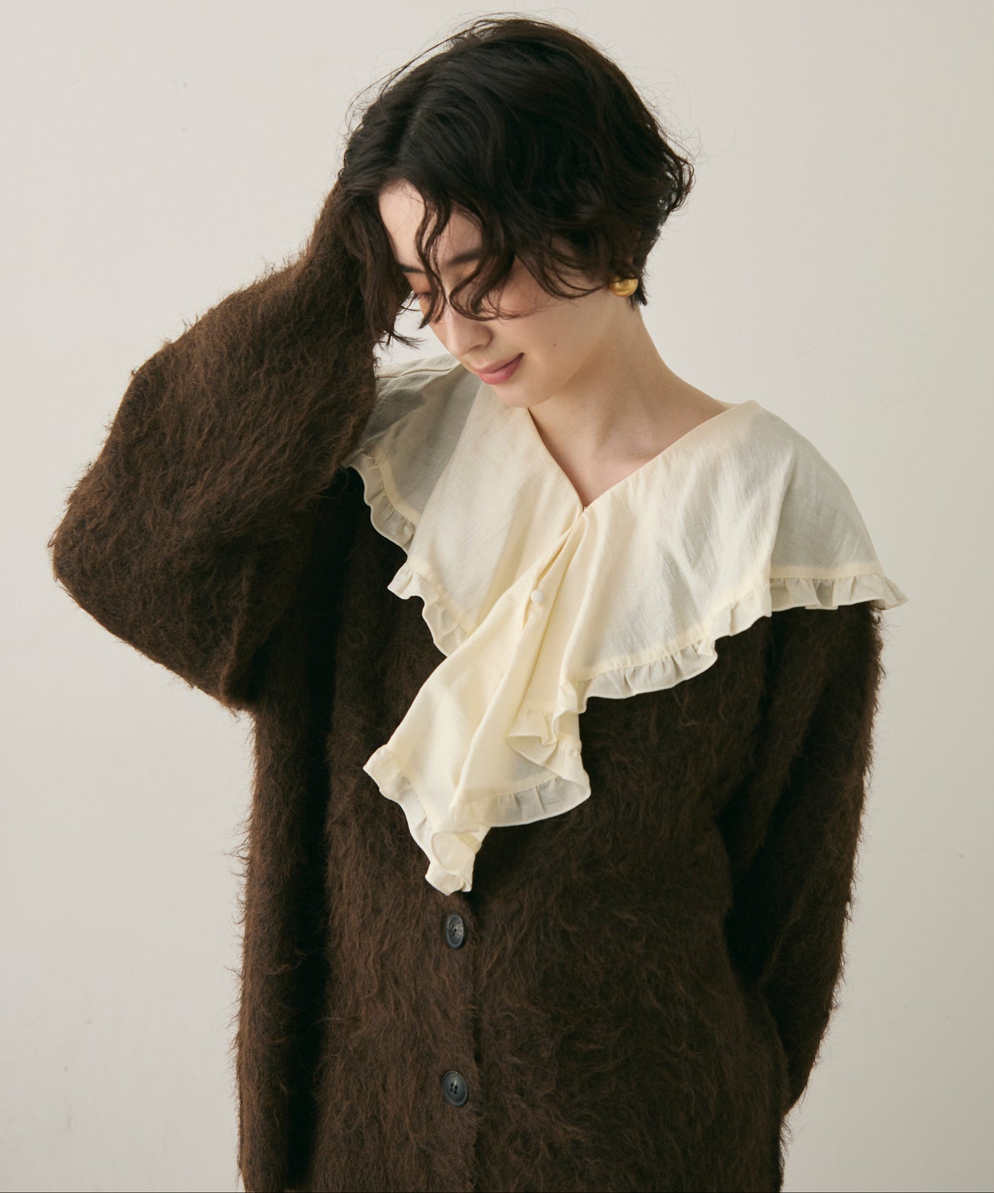 ウール混イエティシャギーVネックカーディガン