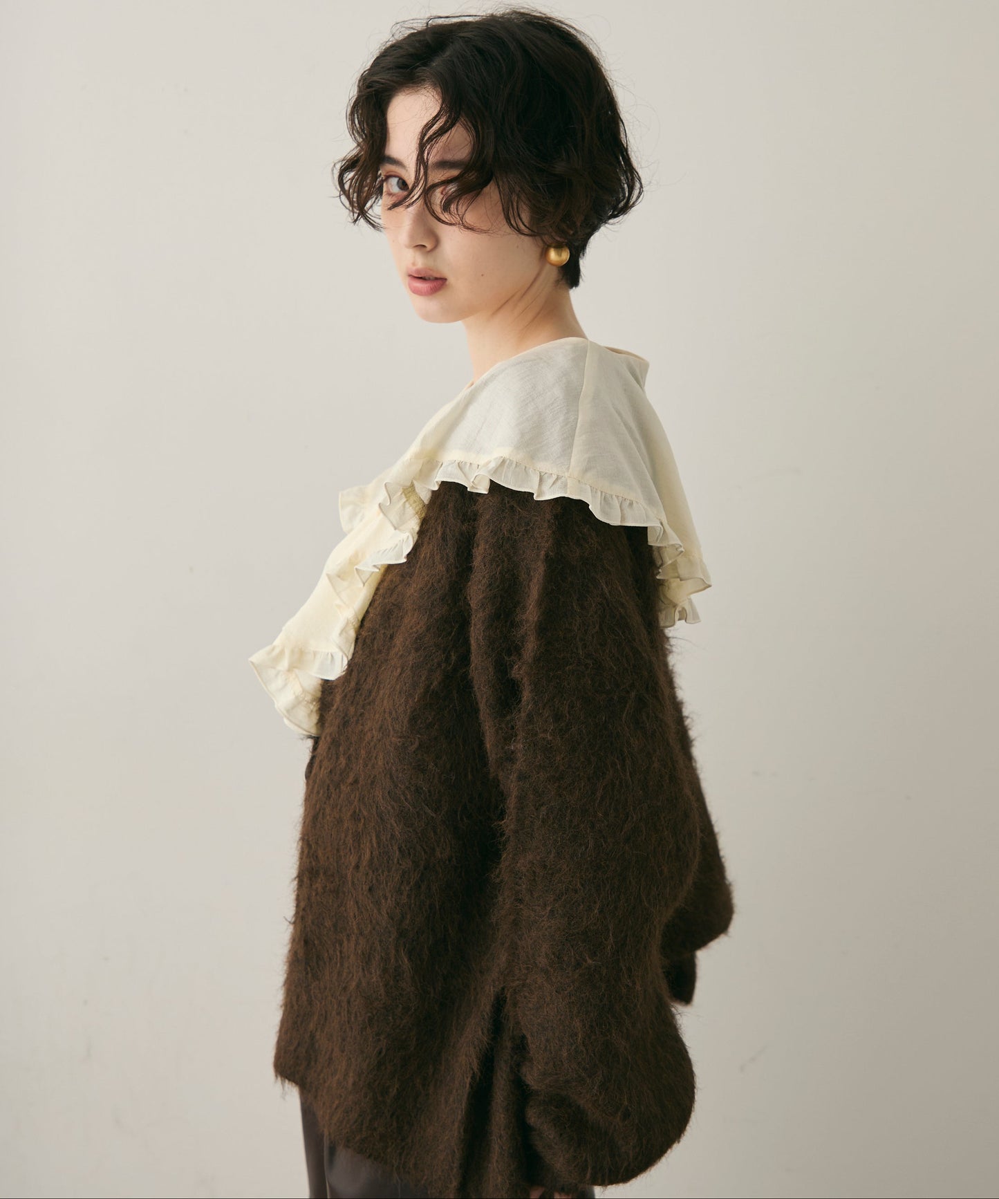 ウール混イエティシャギーVネックカーディガン