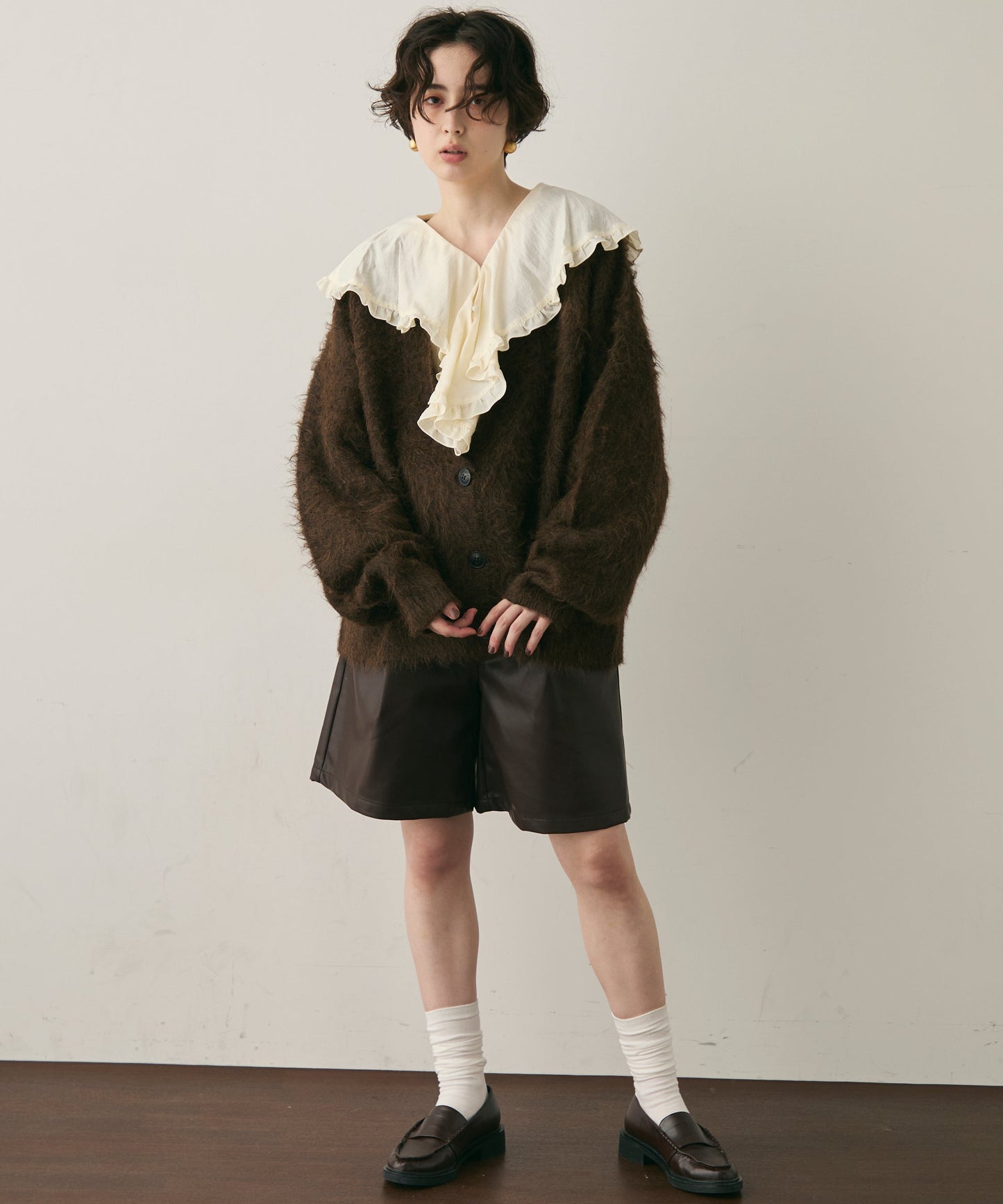 ウール混イエティシャギーVネックカーディガン