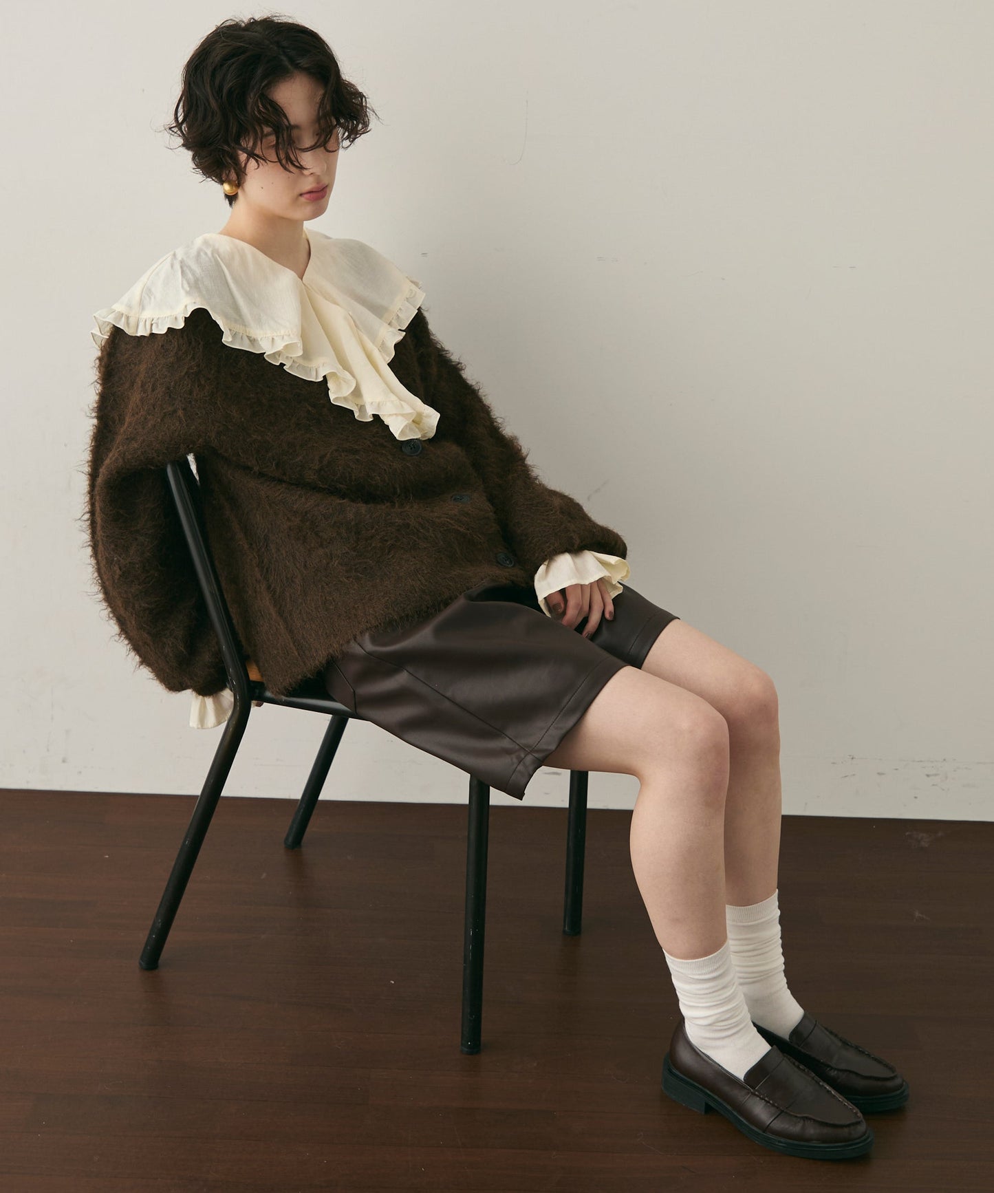 ウール混イエティシャギーVネックカーディガン