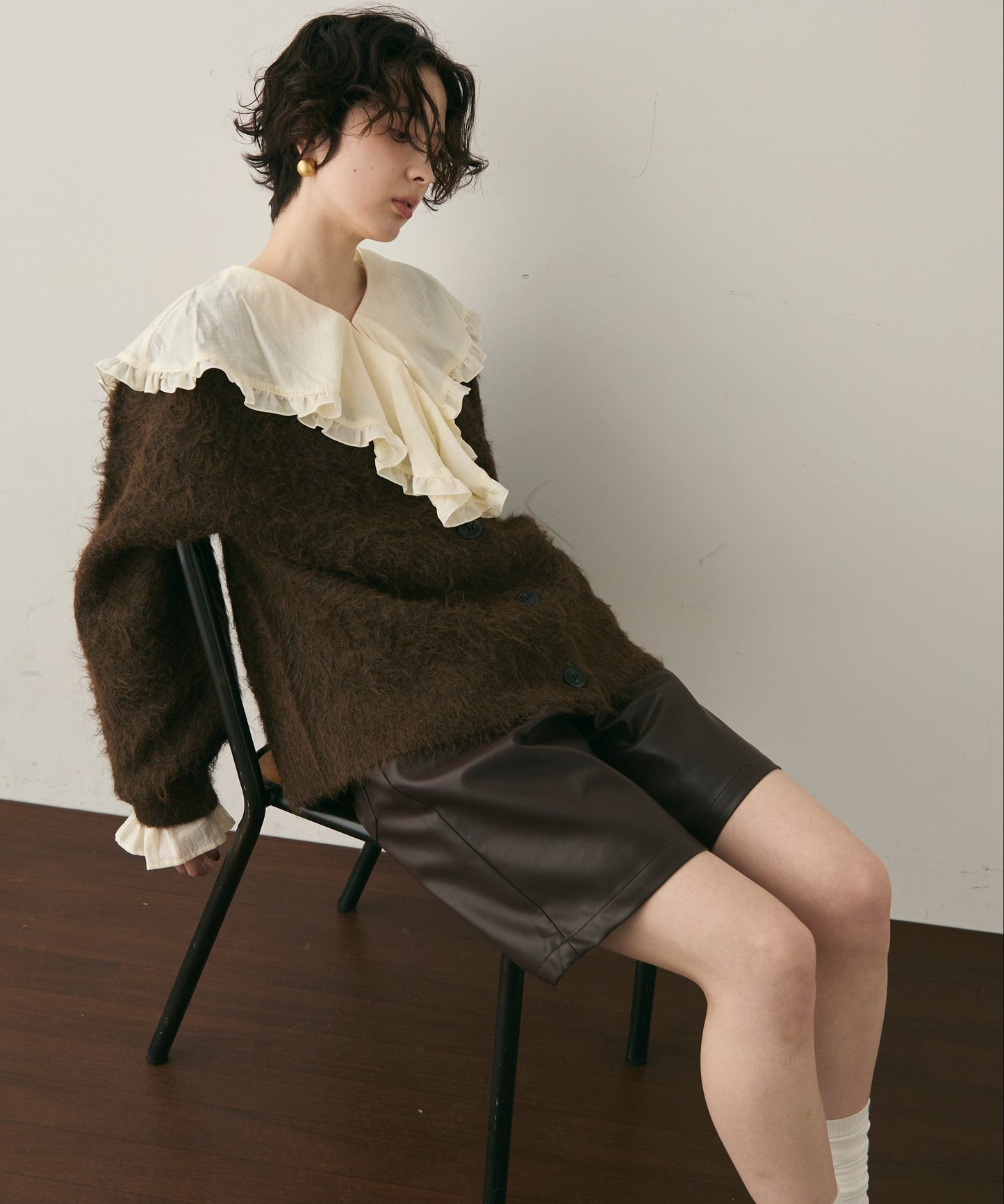 ウール混イエティシャギーVネックカーディガン