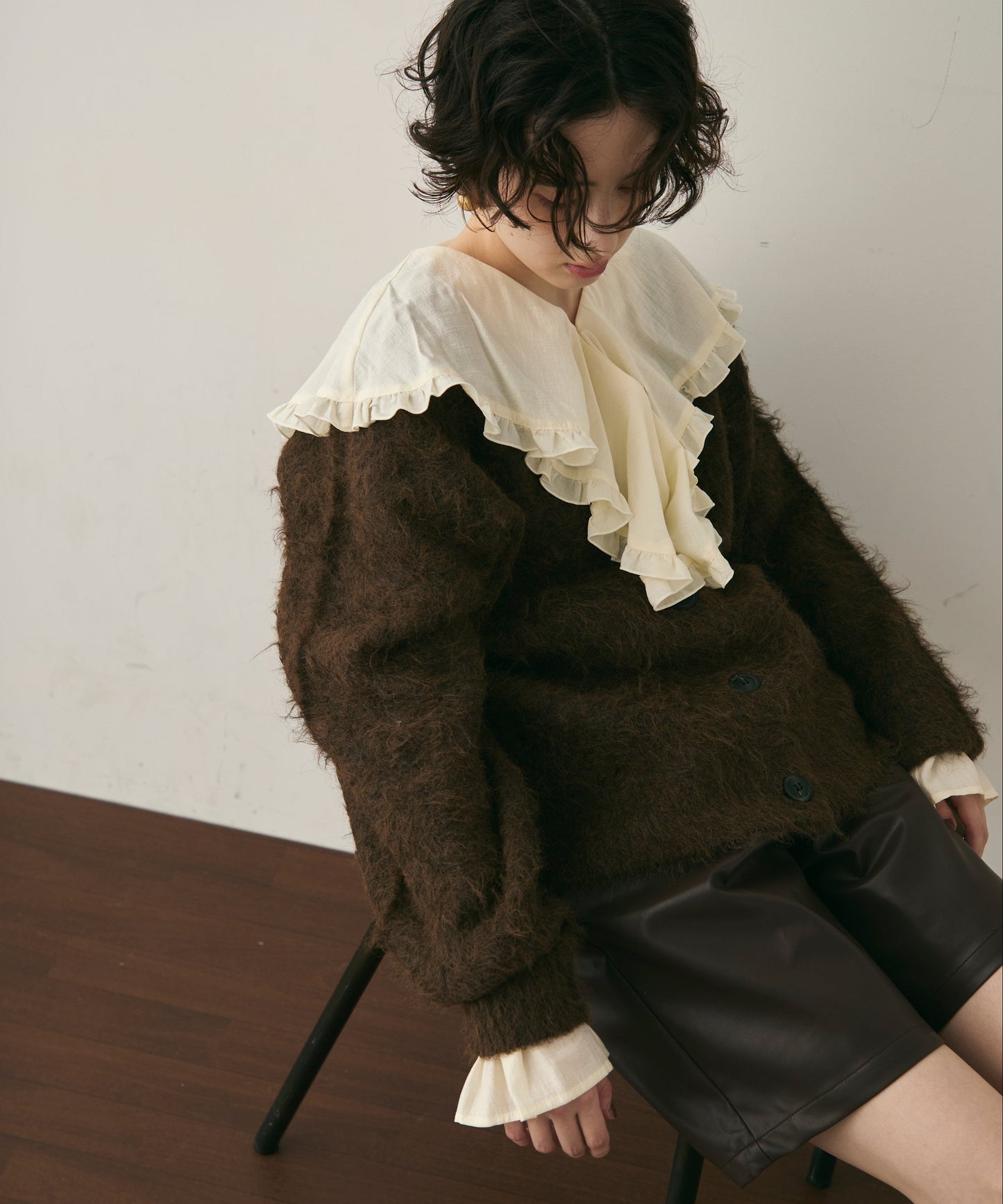 ウール混イエティシャギーVネックカーディガン