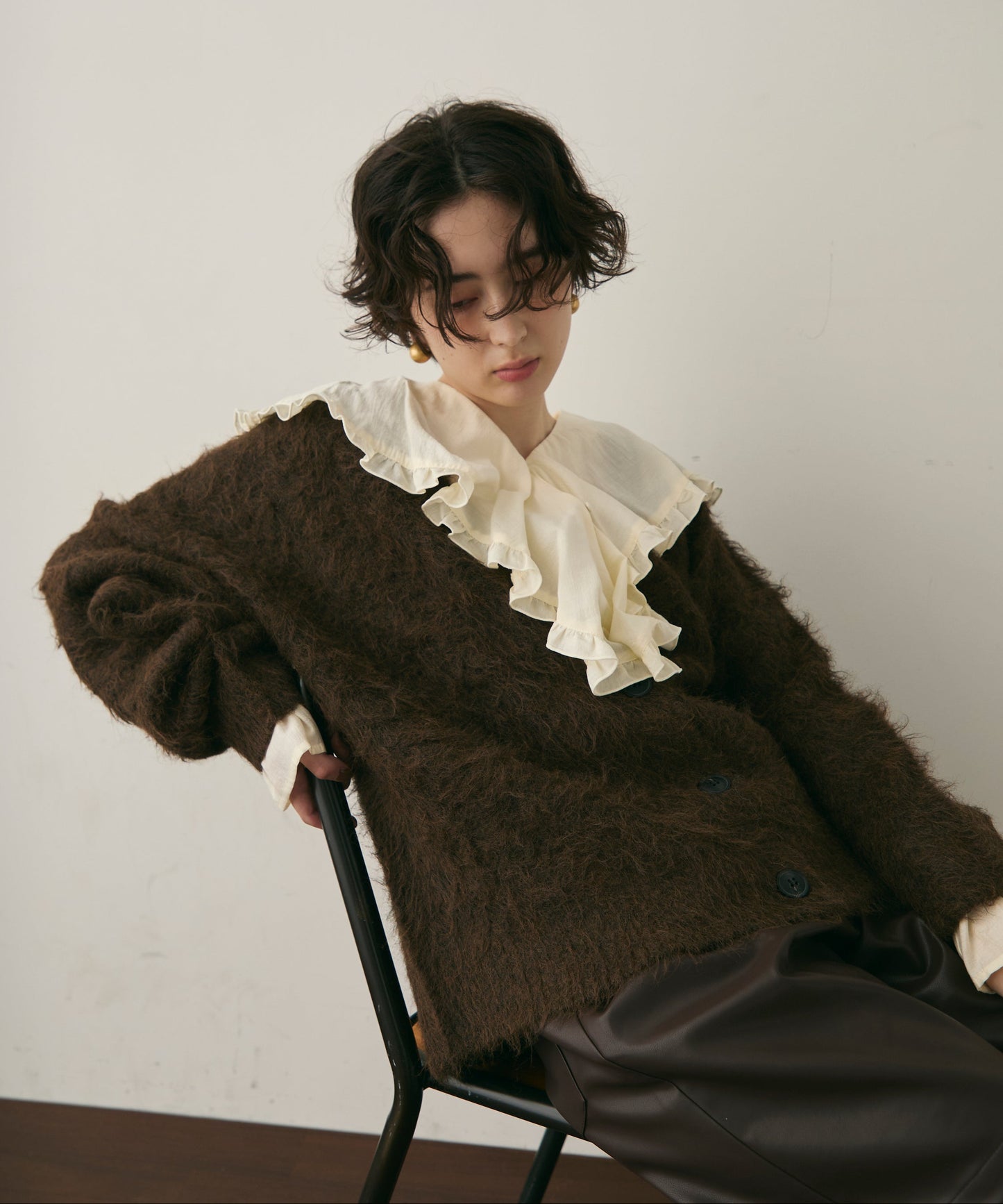 ウール混イエティシャギーVネックカーディガン