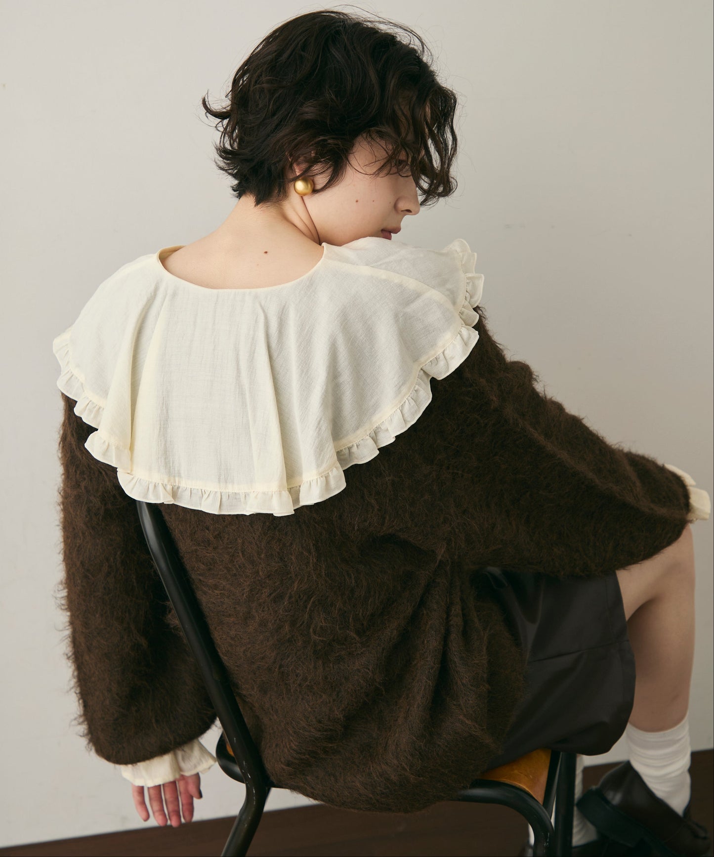 ウール混イエティシャギーVネックカーディガン