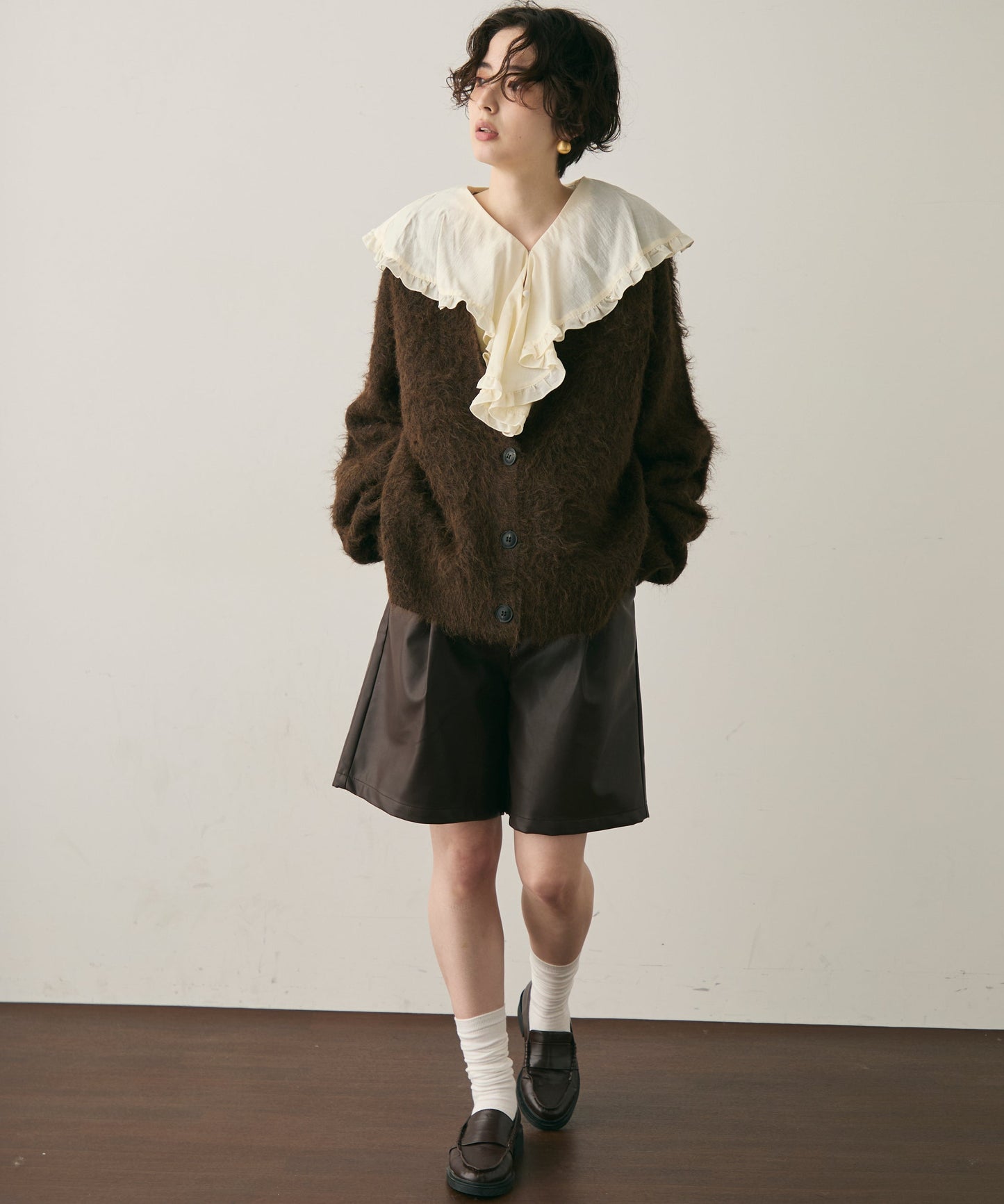 ウール混イエティシャギーVネックカーディガン