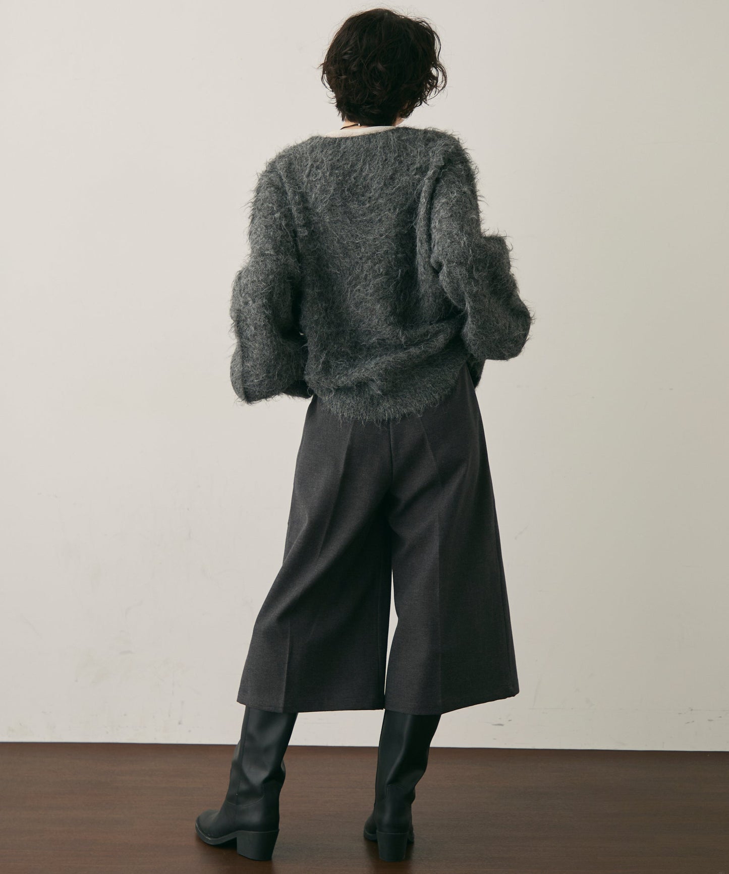 ウール混イエティシャギーVネックカーディガン