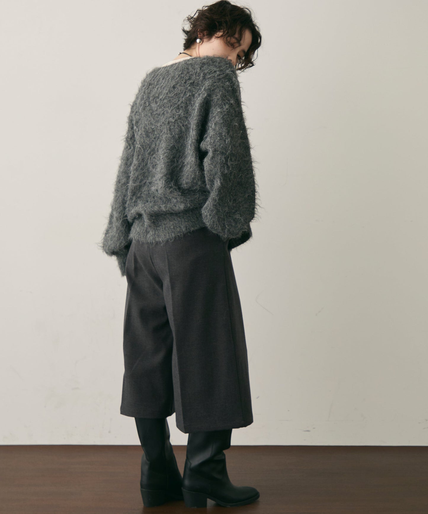 ウール混イエティシャギーVネックカーディガン