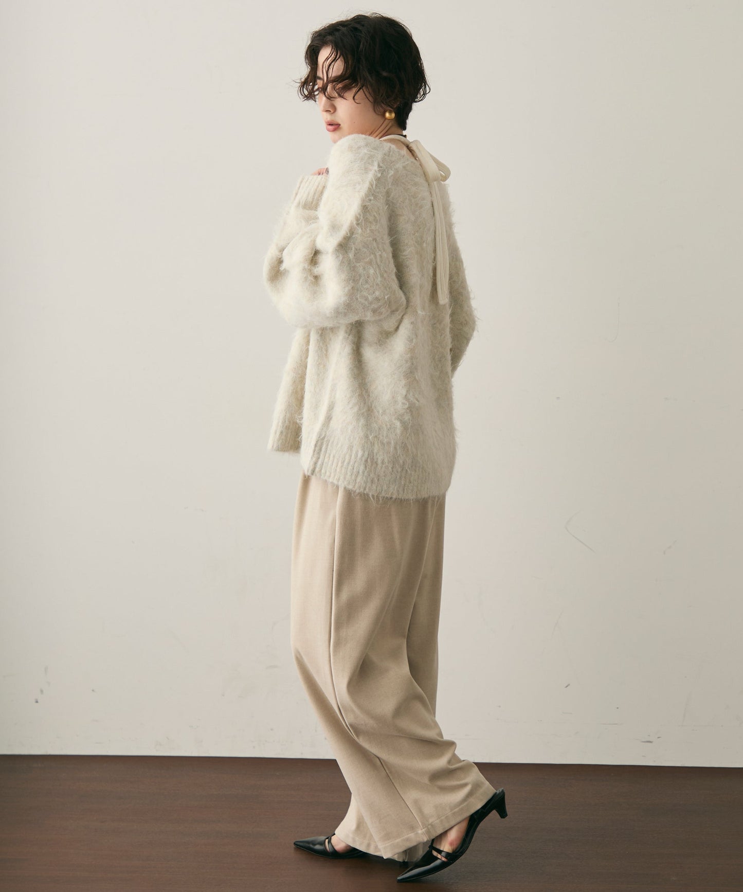 ウール混イエティシャギーVネックカーディガン