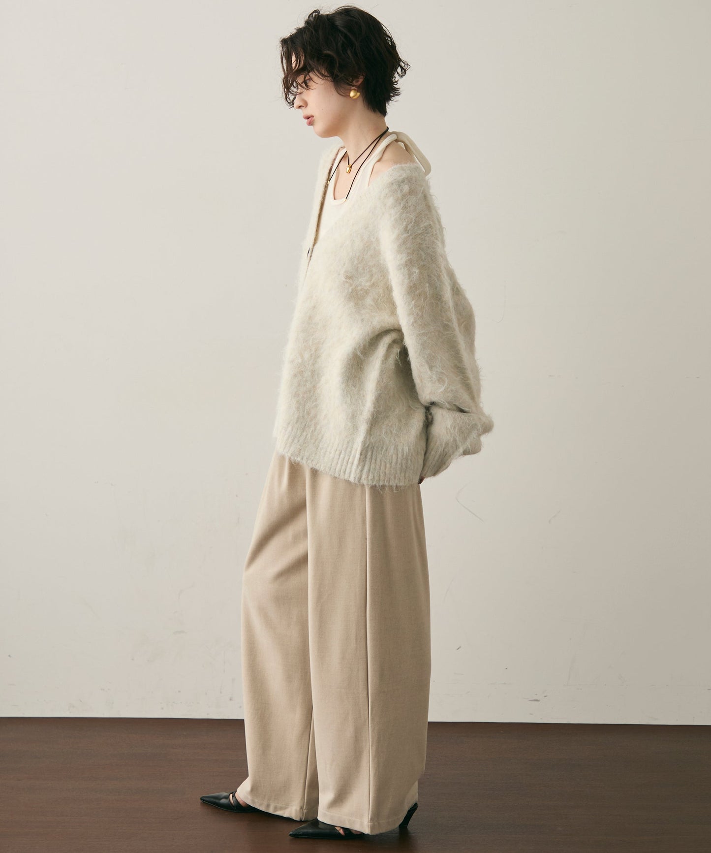 ウール混イエティシャギーVネックカーディガン