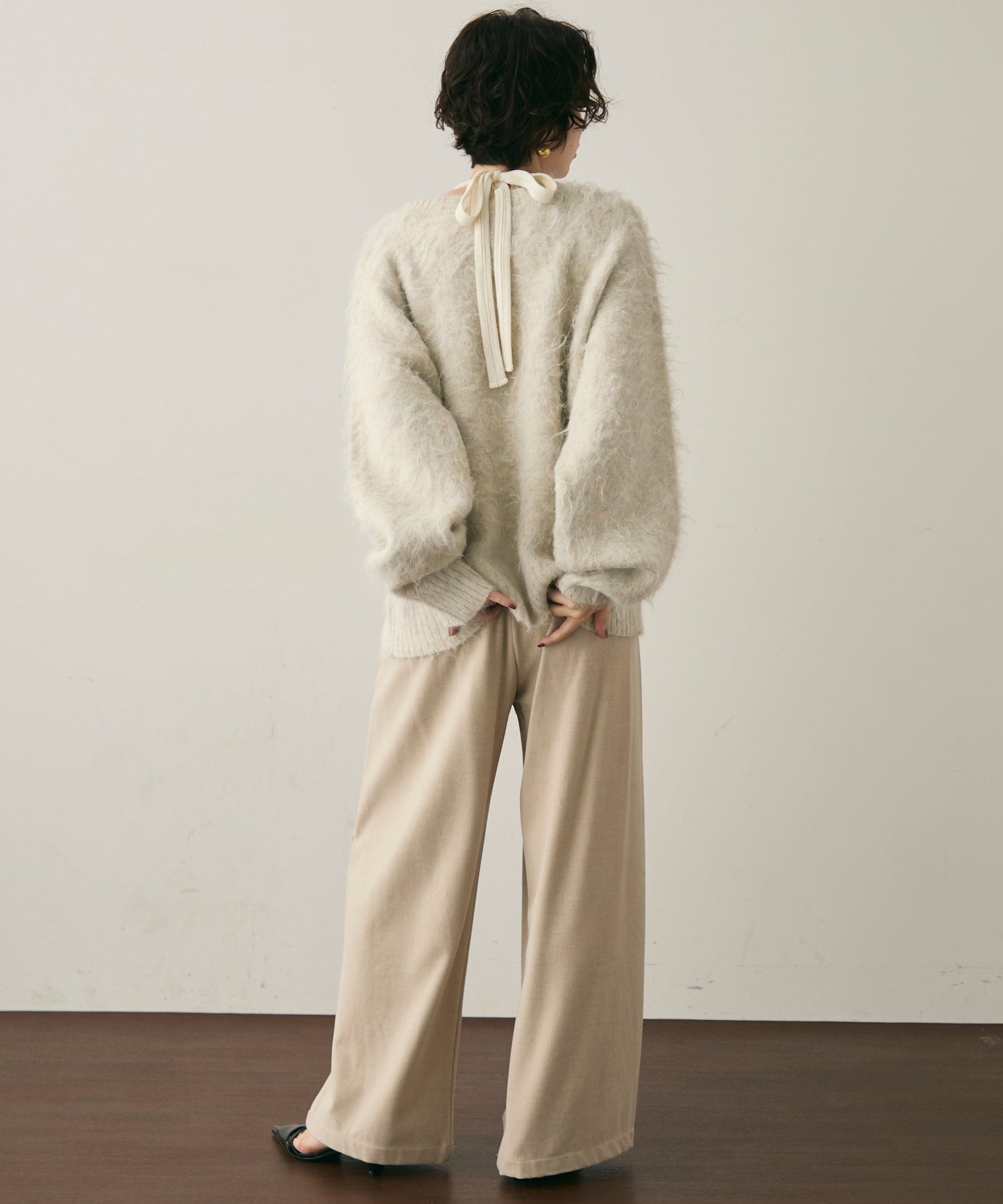 ウール混イエティシャギーVネックカーディガン