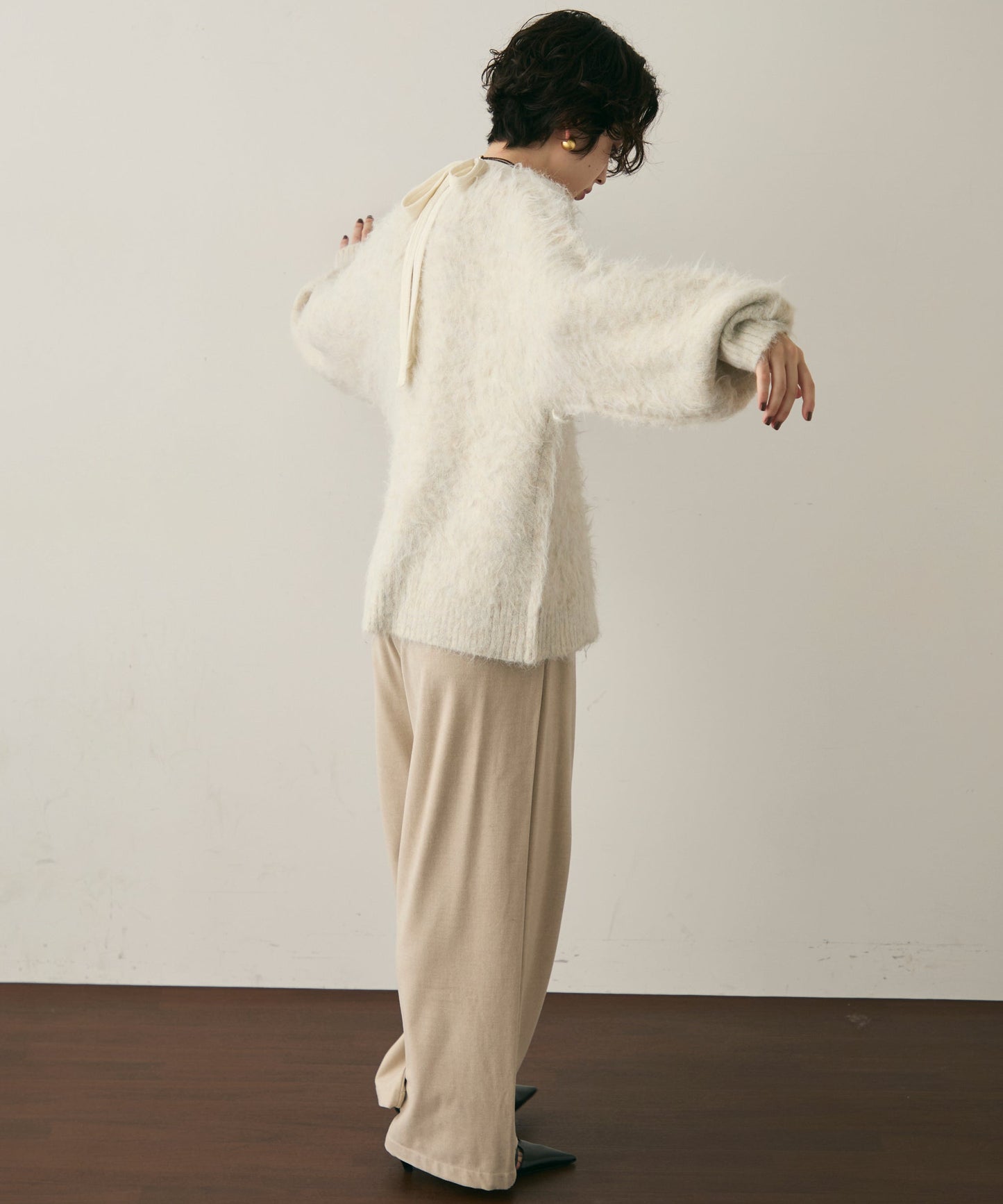 ウール混イエティシャギーVネックカーディガン