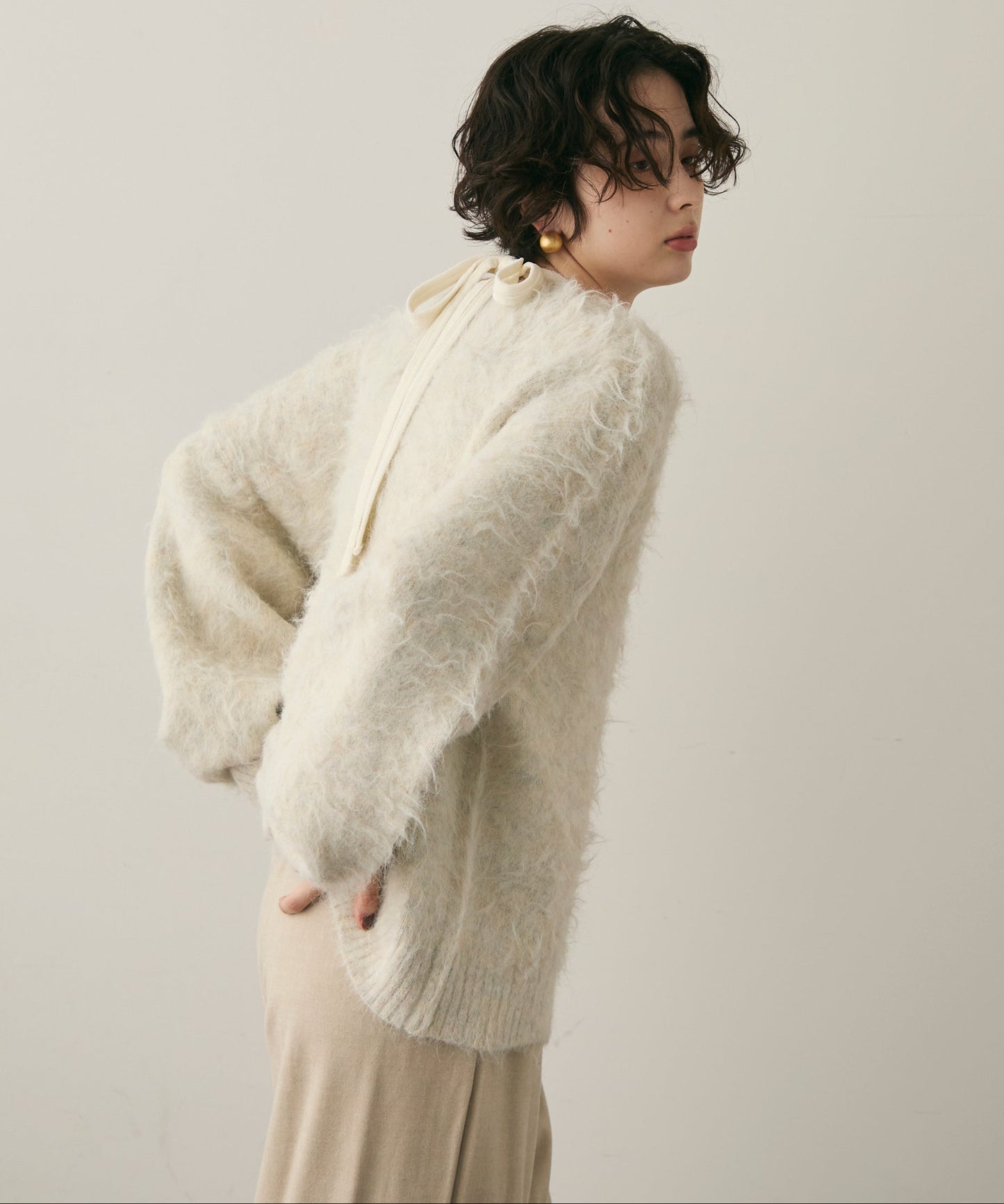 ウール混イエティシャギーVネックカーディガン