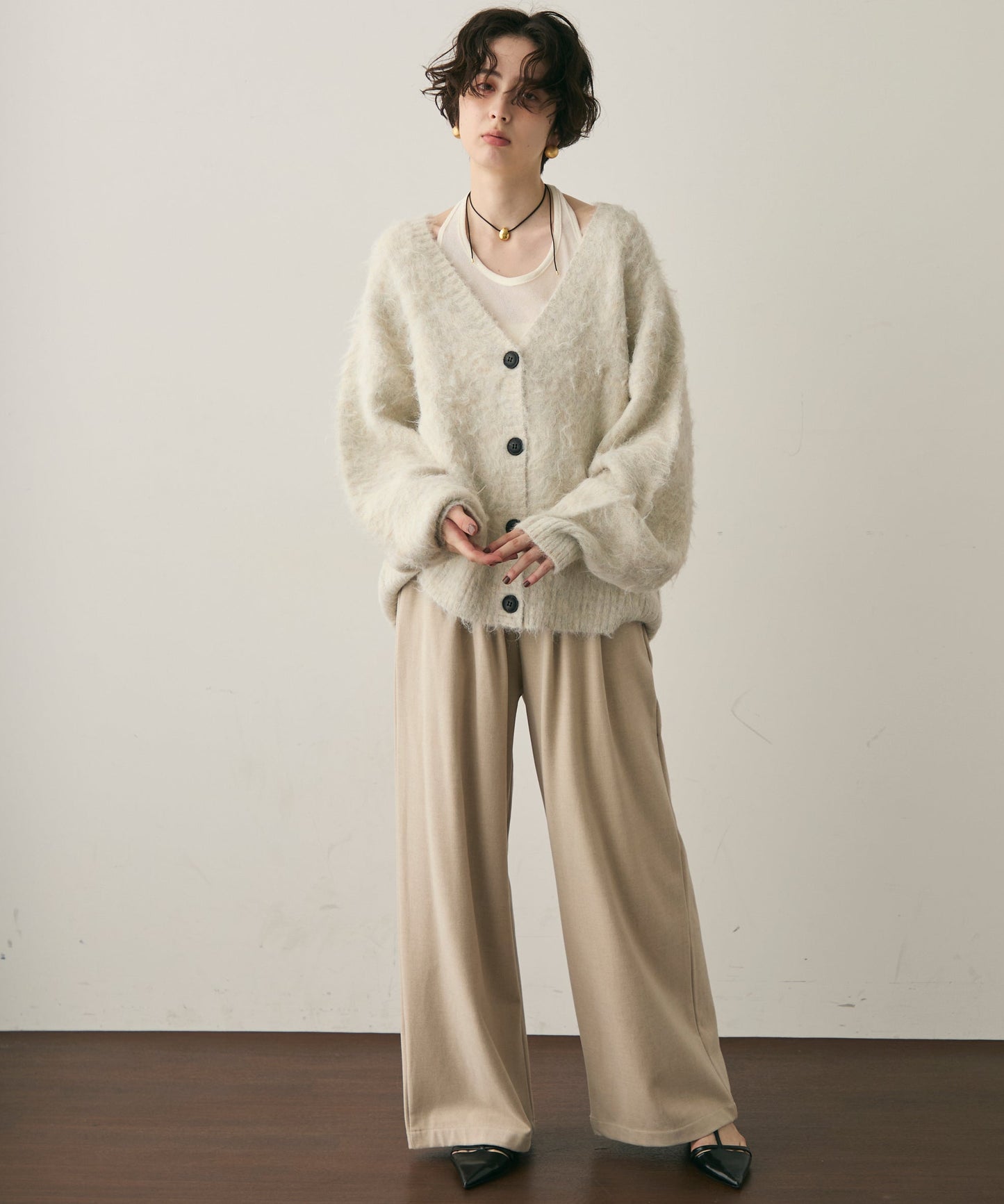 ウール混イエティシャギーVネックカーディガン