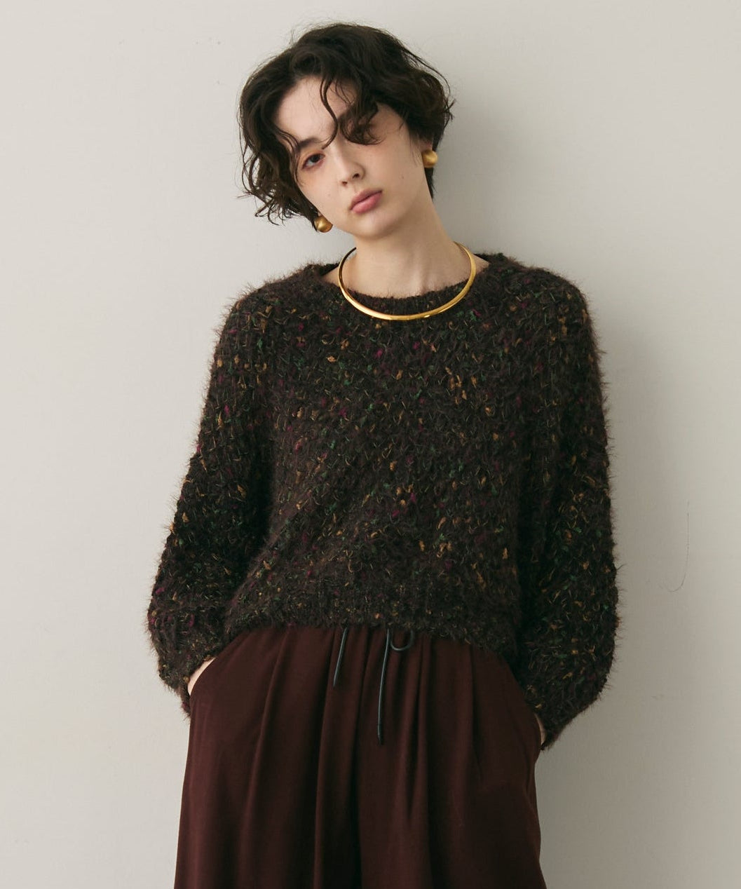 カラーネップルーズニット