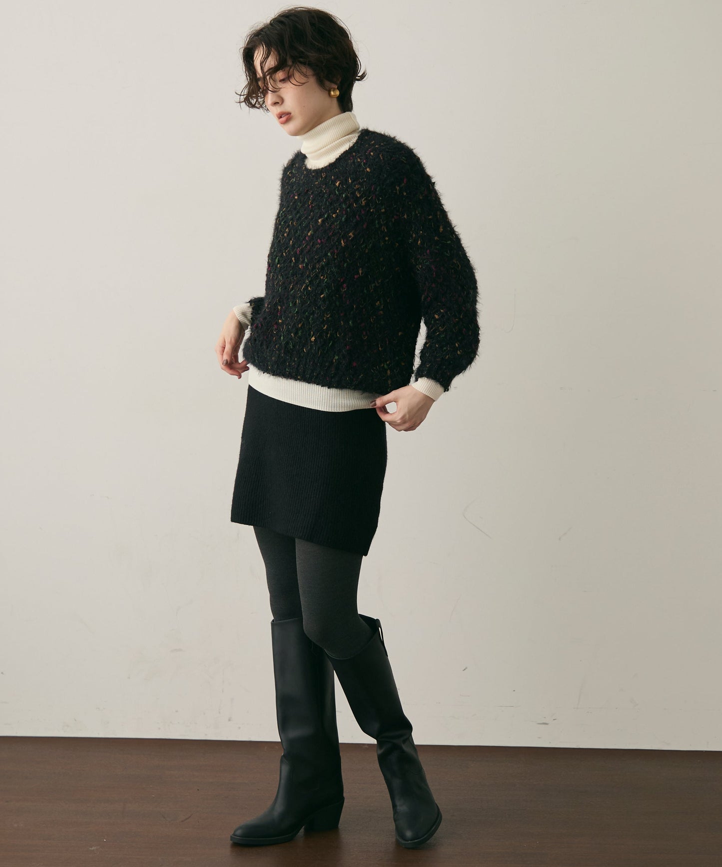 カラーネップルーズニット