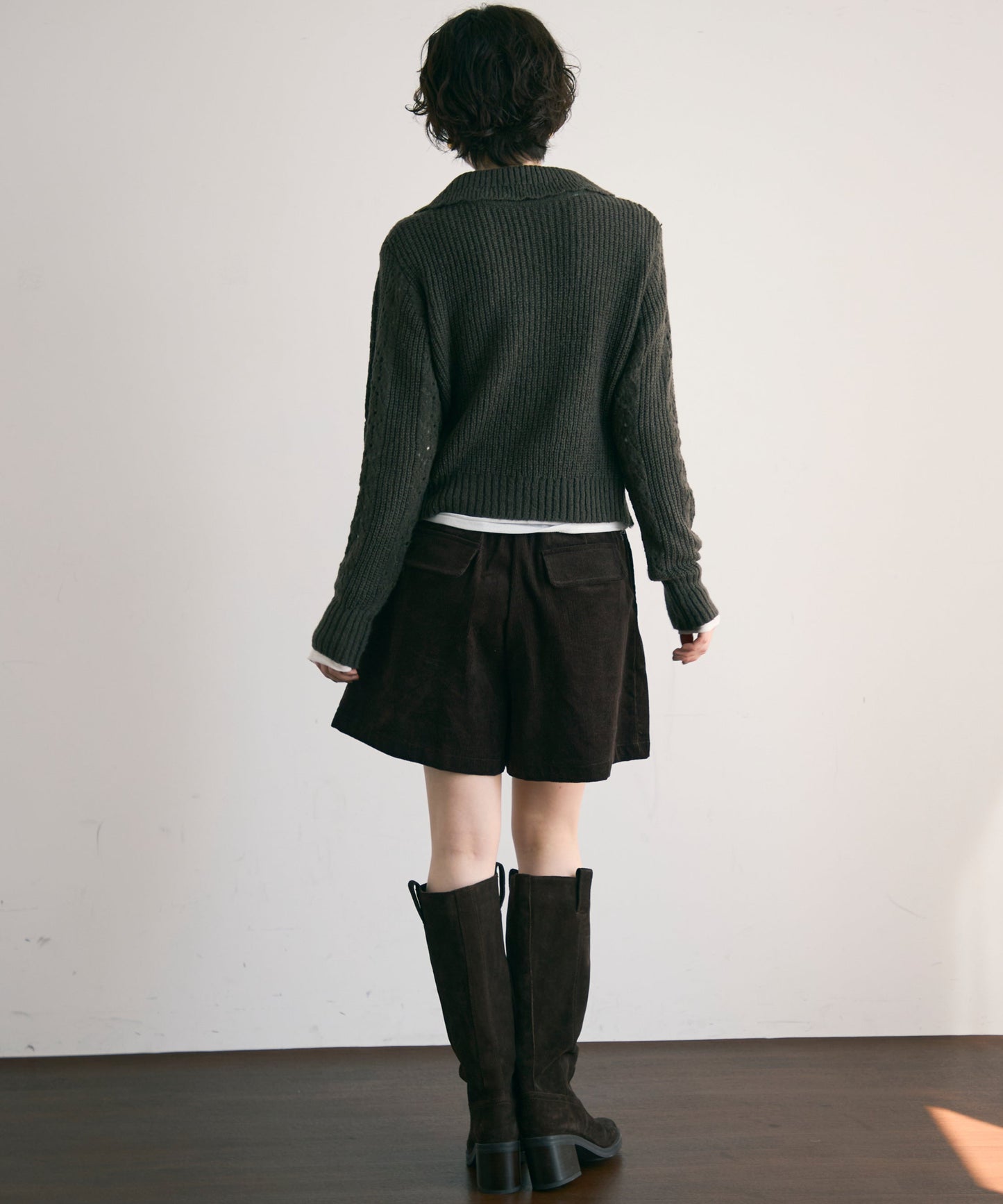 ポロ襟アイレットニットカーデ