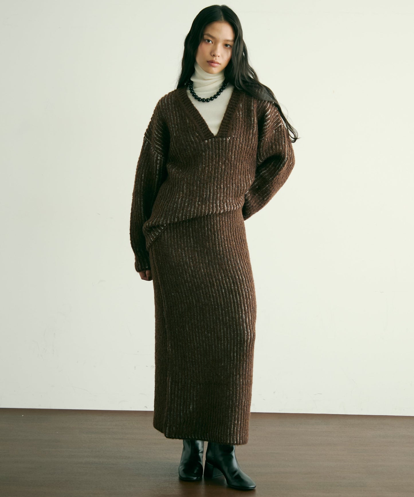 両畦ストライプアルパカタッチタイトスカート