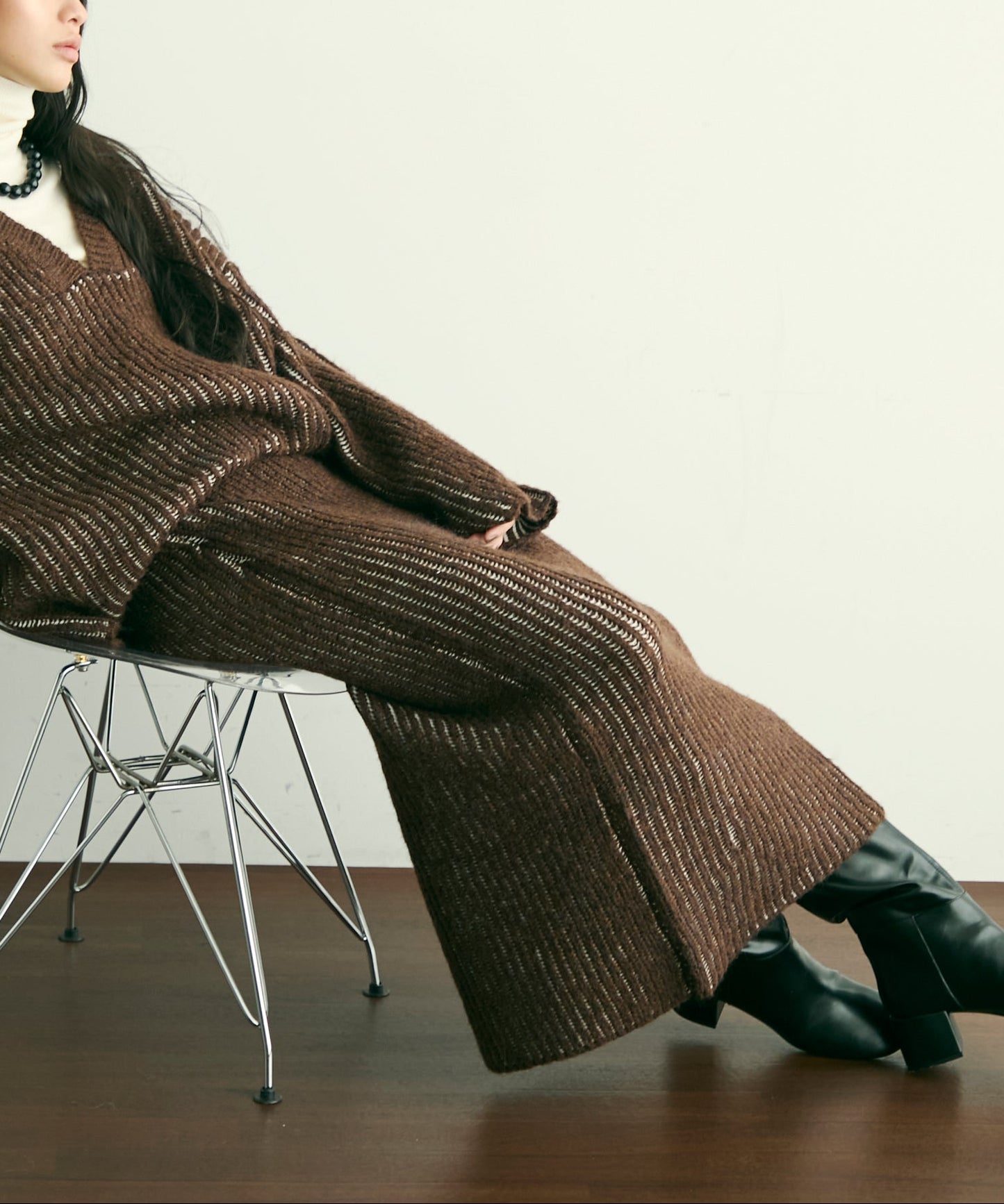 両畦ストライプアルパカタッチタイトスカート