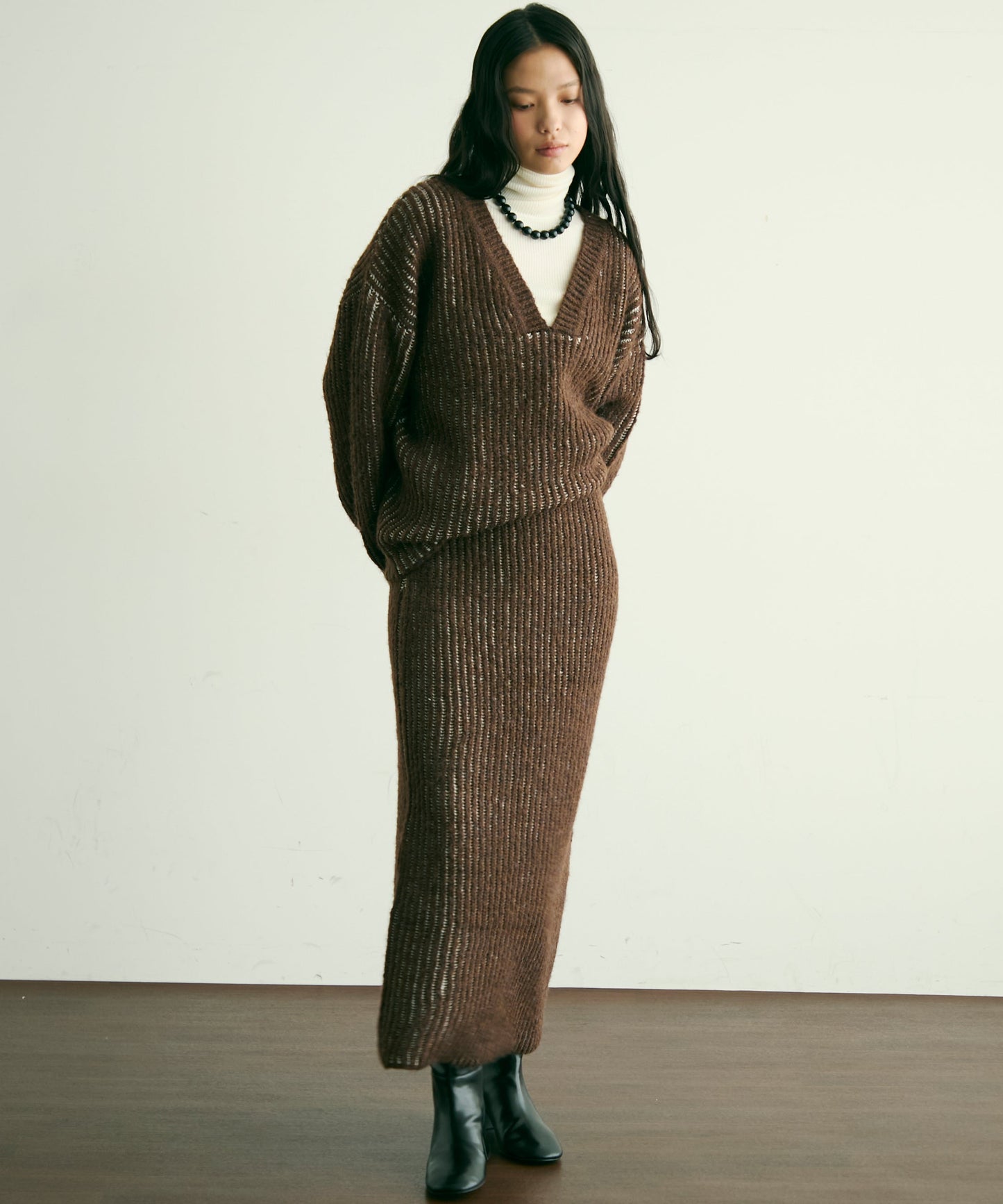 両畦ストライプアルパカタッチタイトスカート