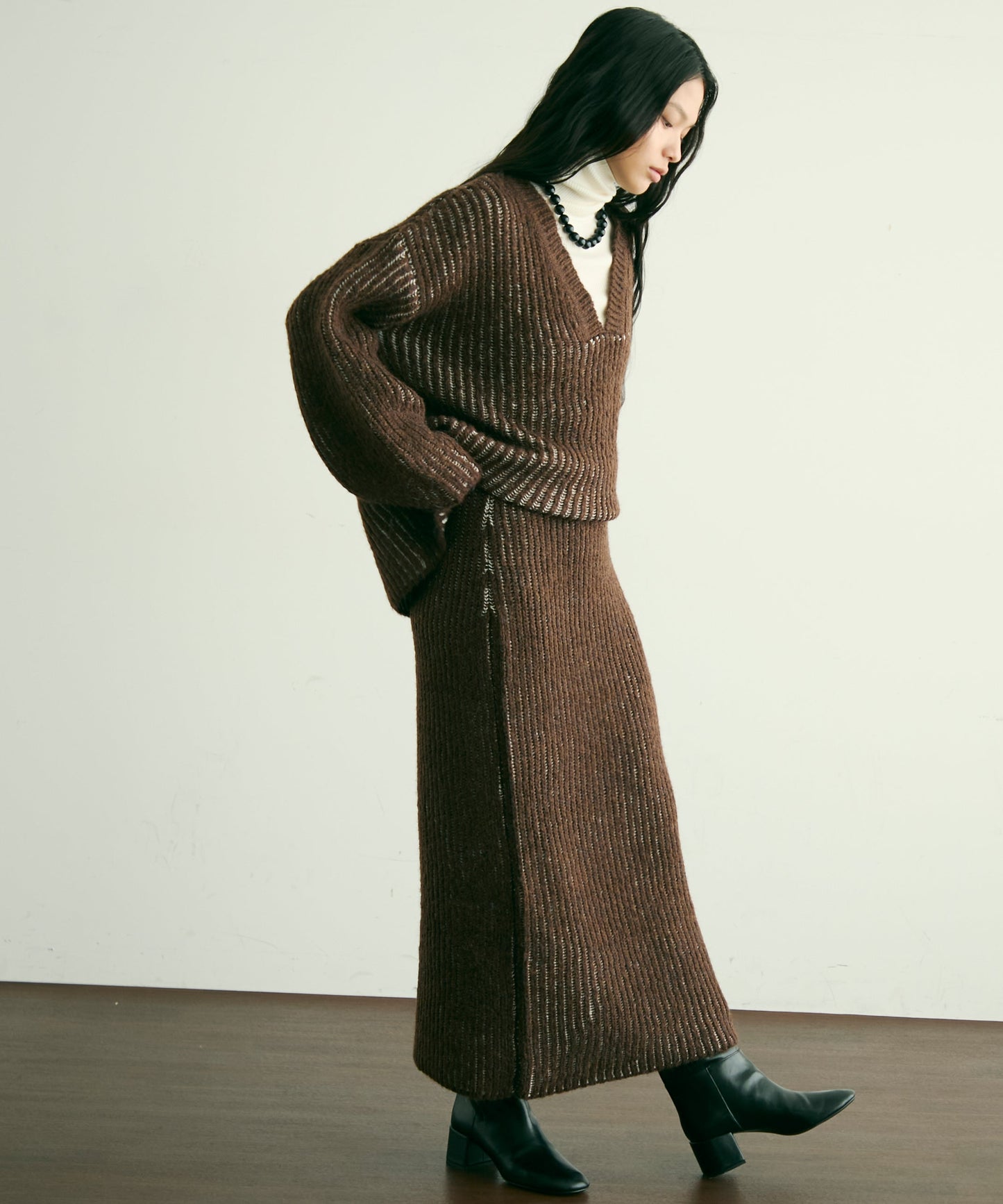 両畦ストライプアルパカタッチタイトスカート