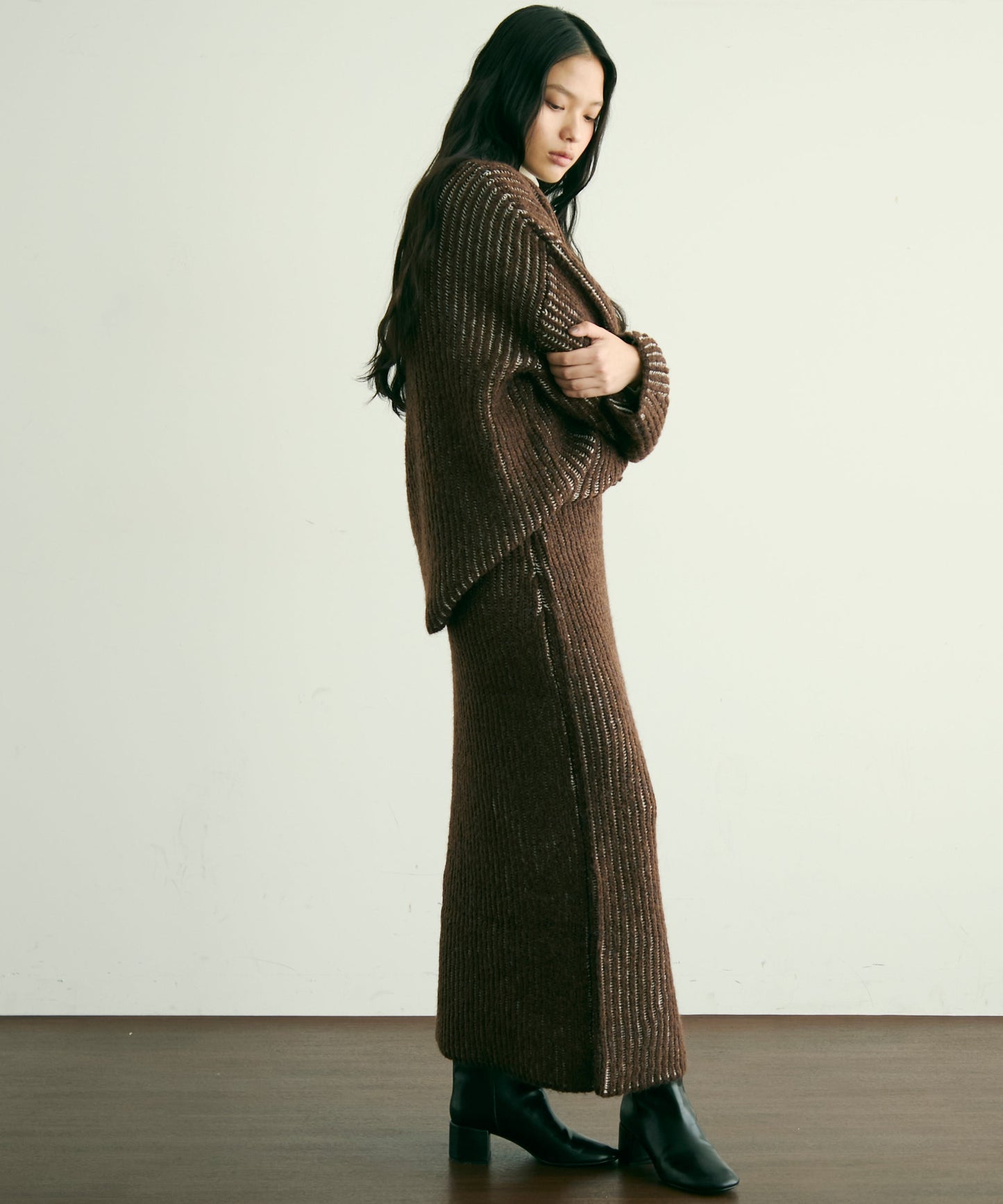 両畦ストライプアルパカタッチタイトスカート