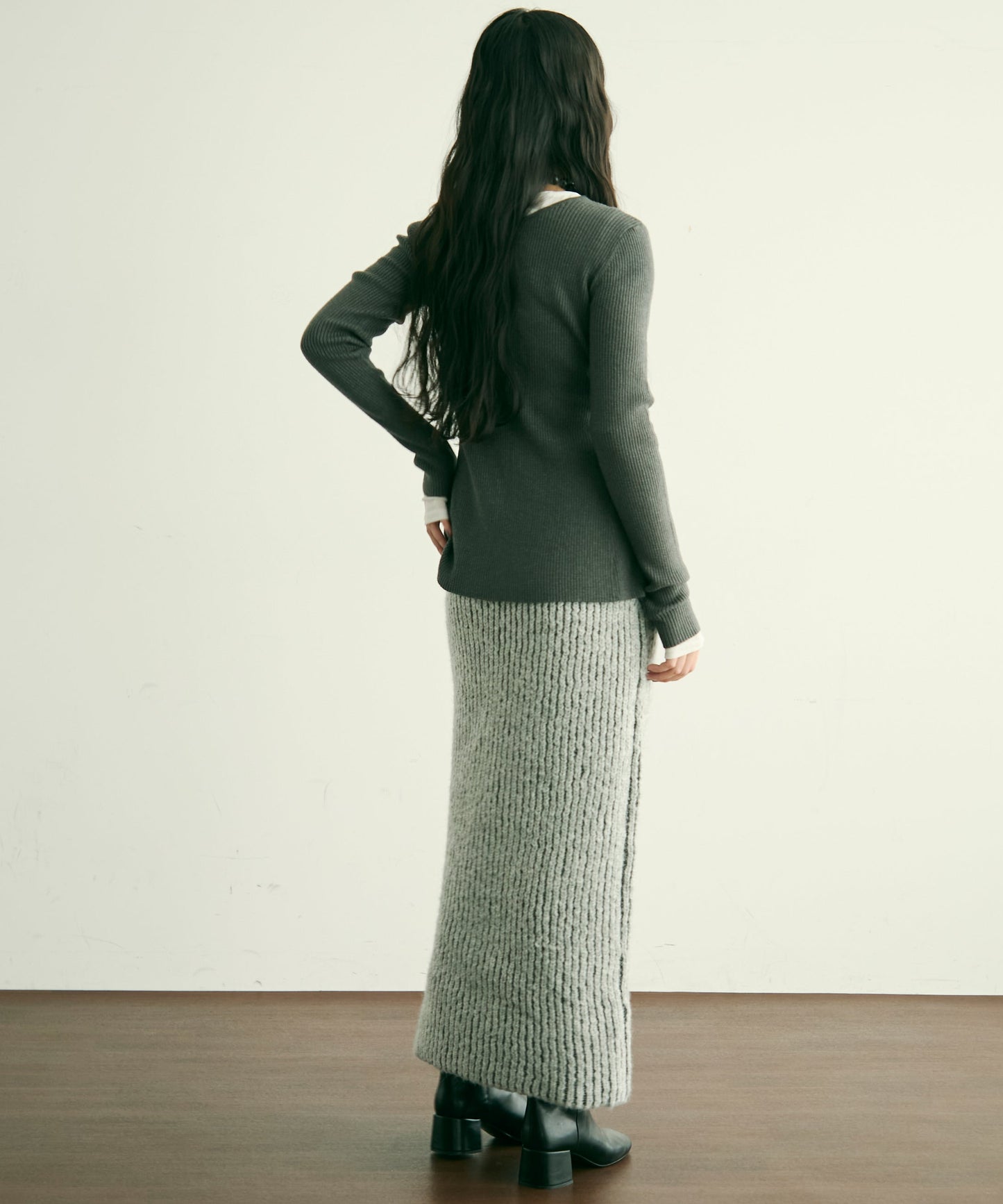 両畦ストライプアルパカタッチタイトスカート