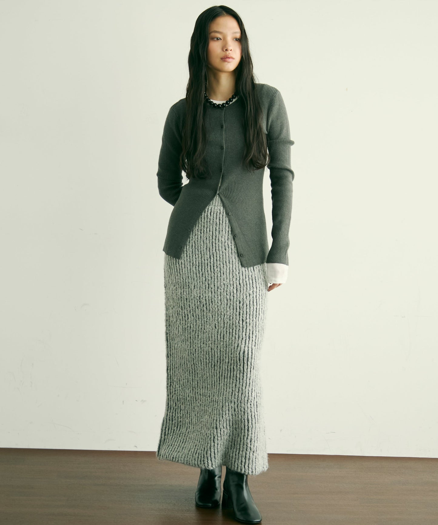 両畦ストライプアルパカタッチタイトスカート